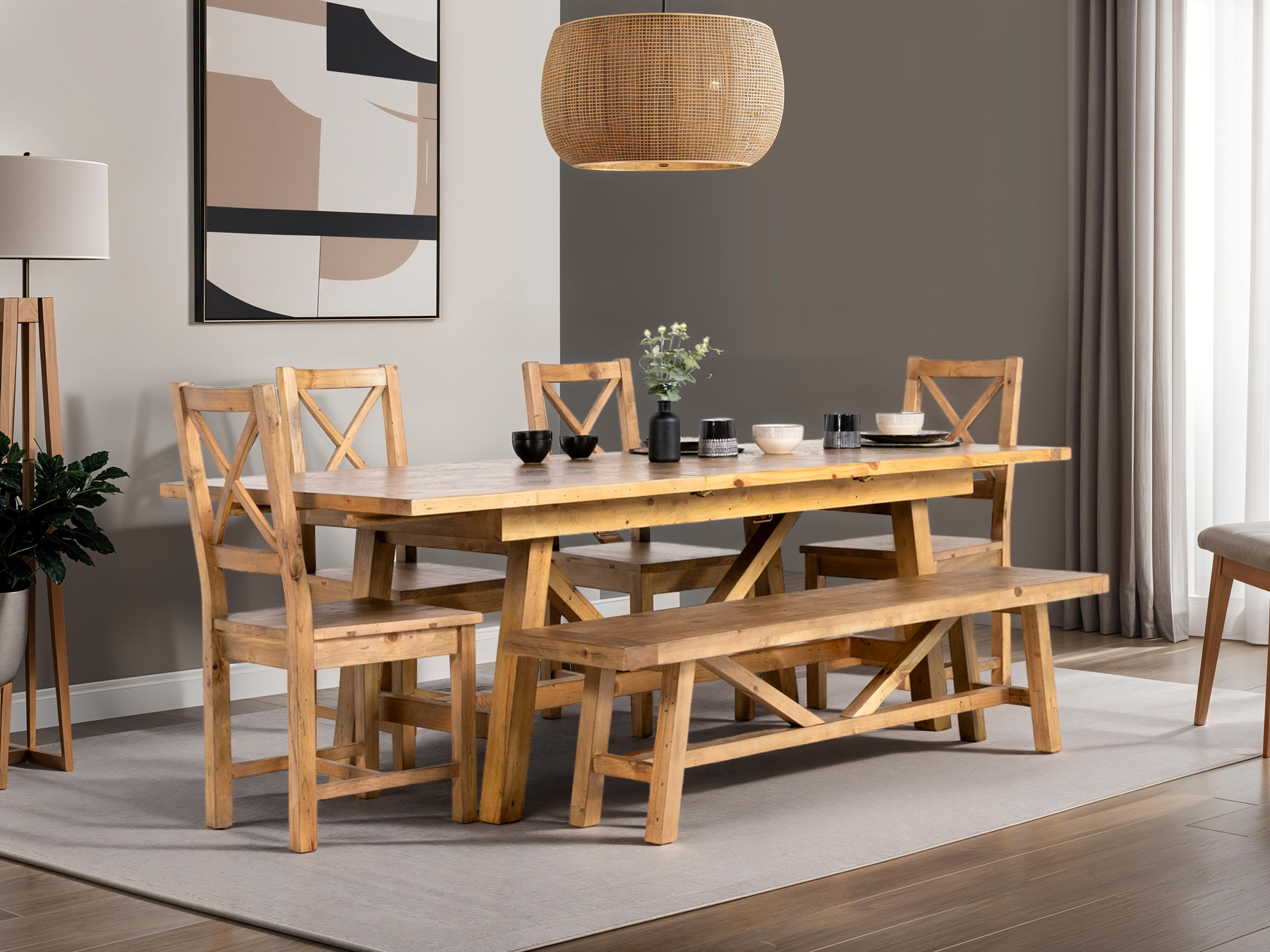 Como Extendable Dining Table (180cm - 240cm) & Como Cross Back Dining Chairs