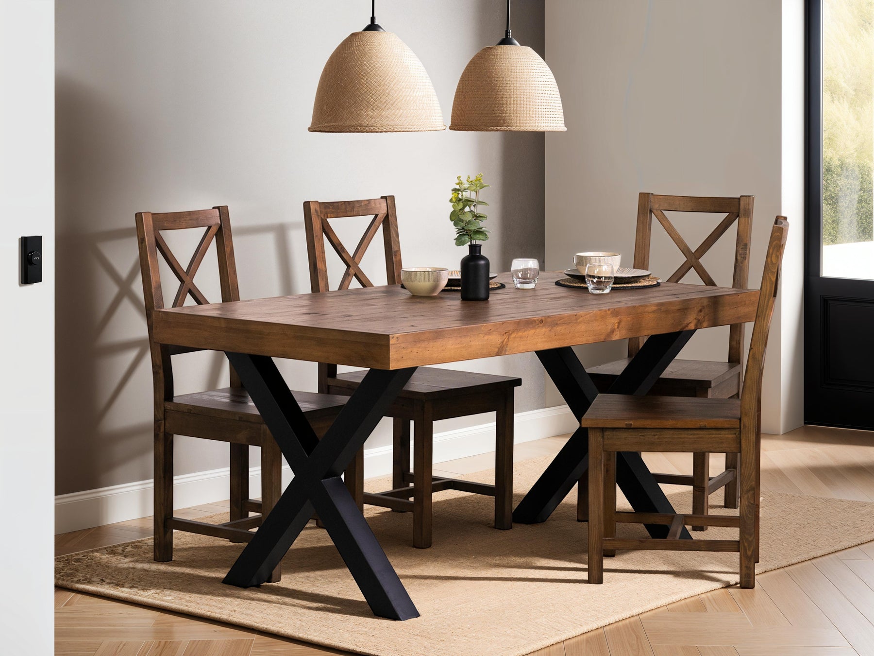 Brooklyn 160cm Fixed Top Cross Leg Dining Table & Brooklyn Chairs