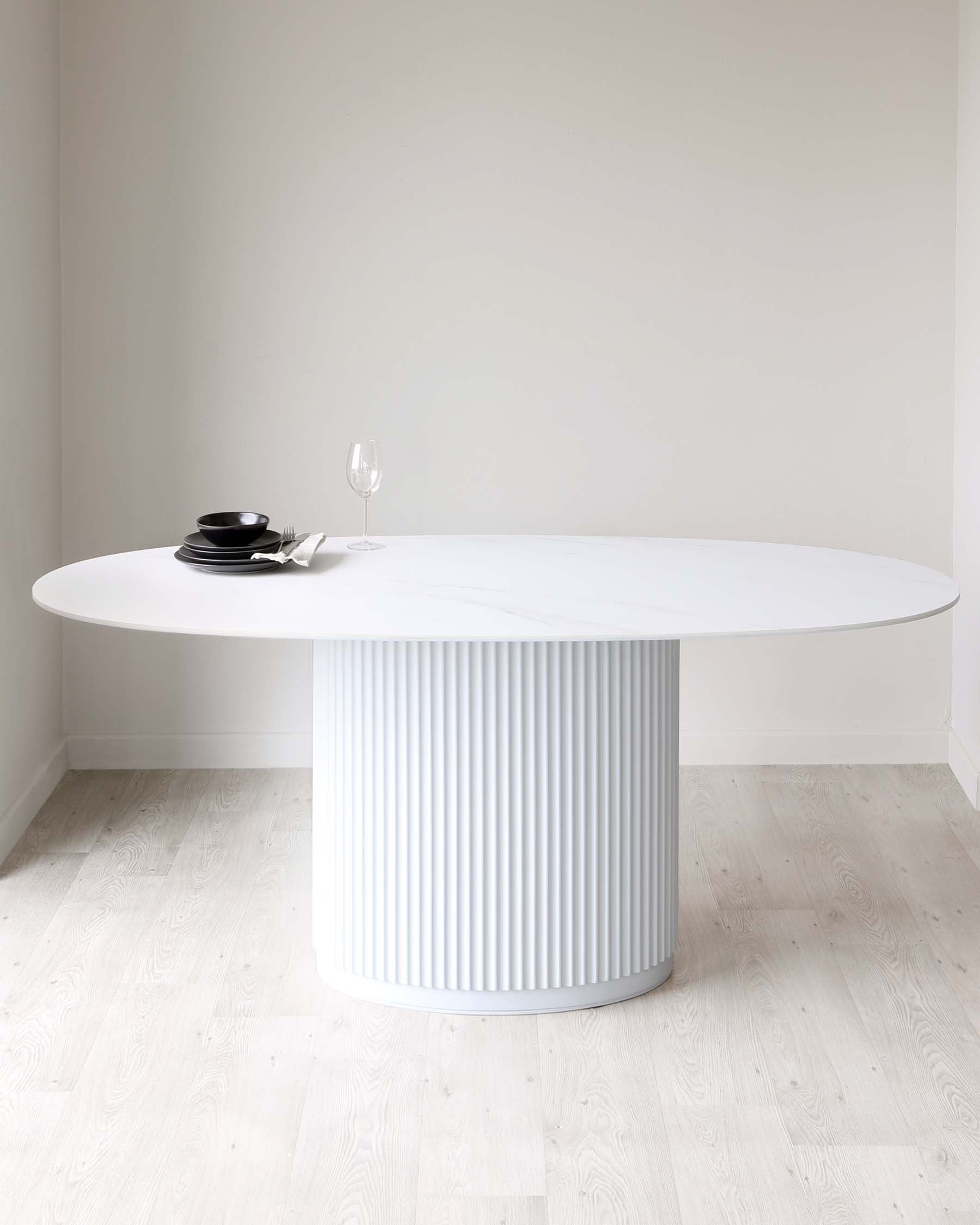 Austin White Marbled Ceramic Fluted 6 Seater Dining Table