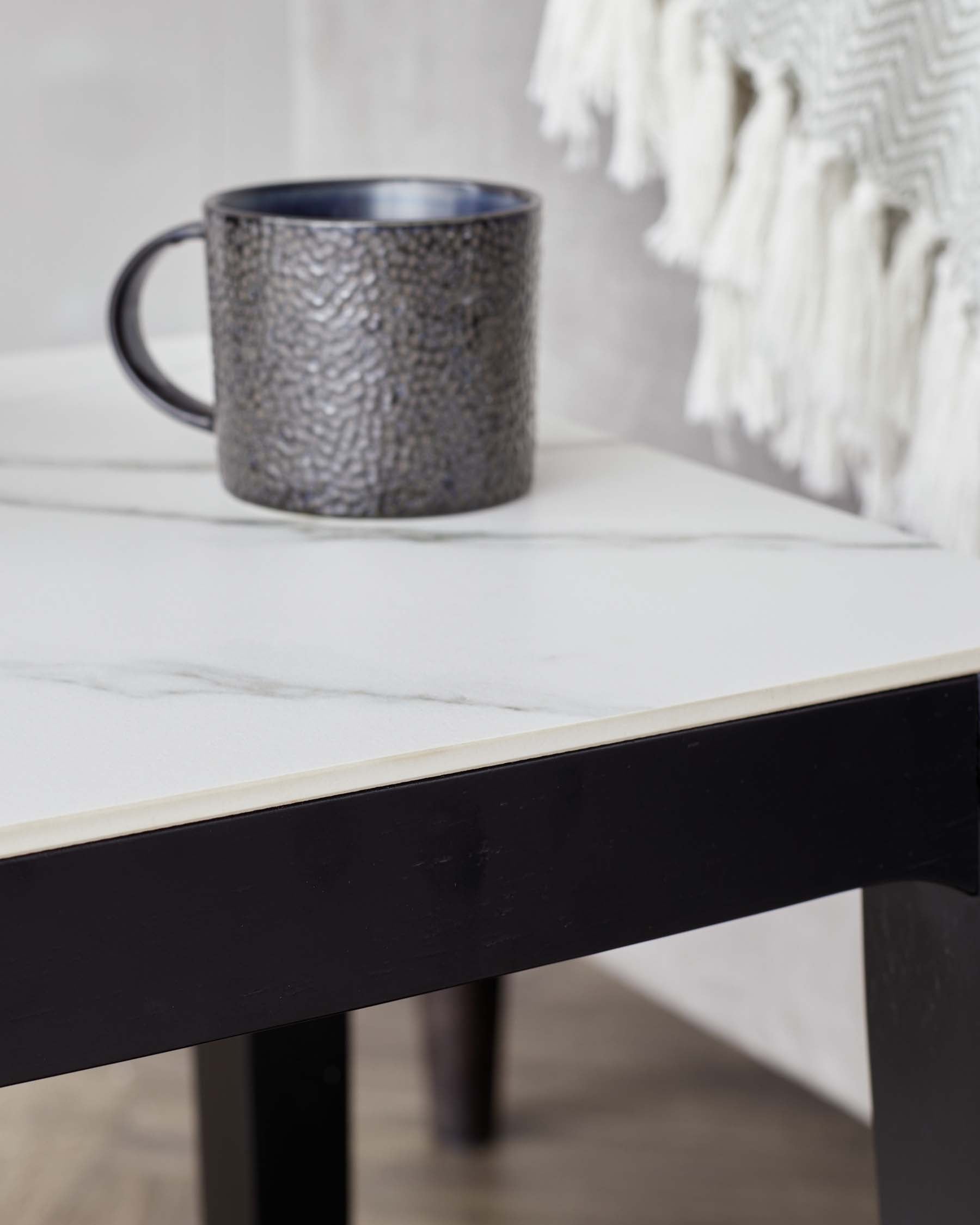 Banks White Marbled Ceramic With Black Wood Side Table