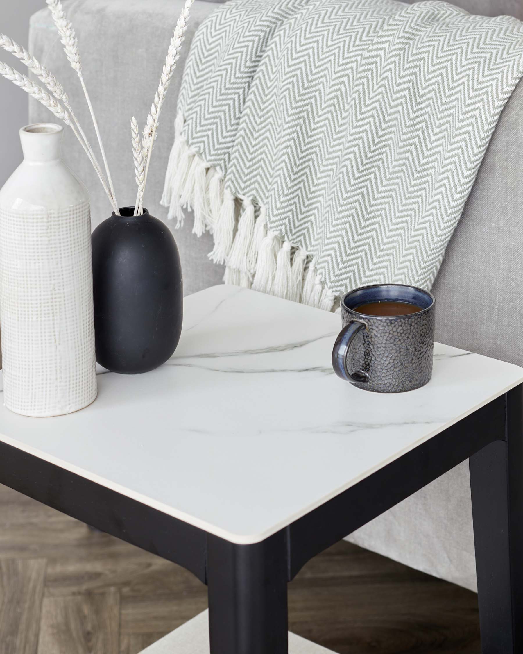 Banks White Marbled Ceramic With Black Wood Side Table