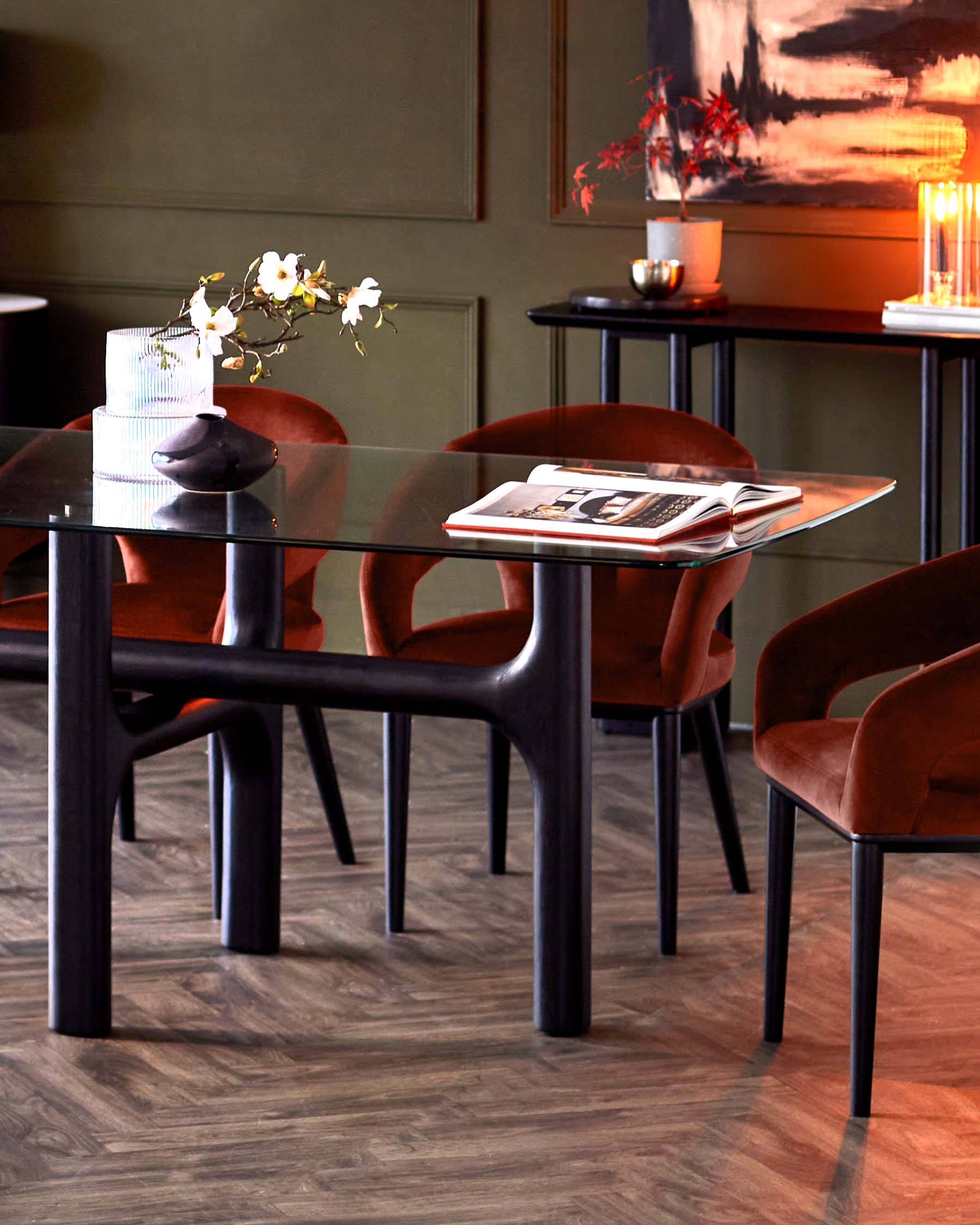 Brixton Glass Black Wood 6 Seater Dining Table