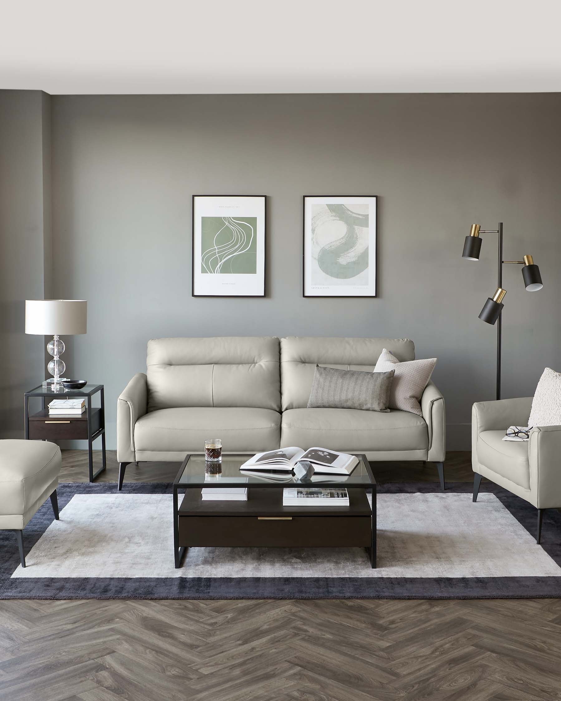 Brooks Light Grey Leather Armchair