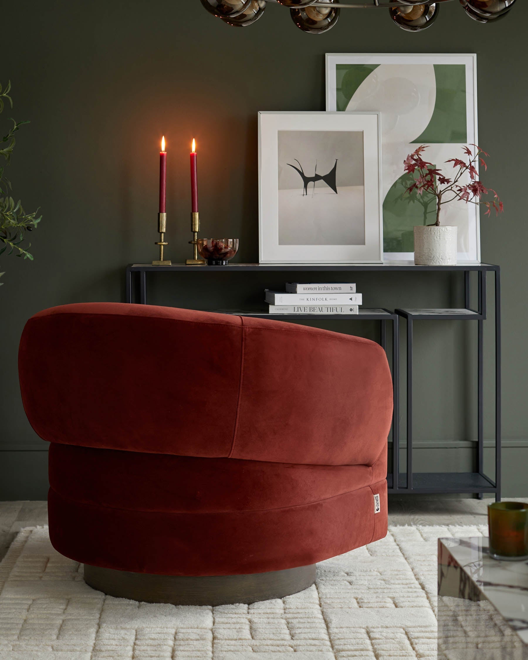 Callan toffee red velvet swivel accent chair