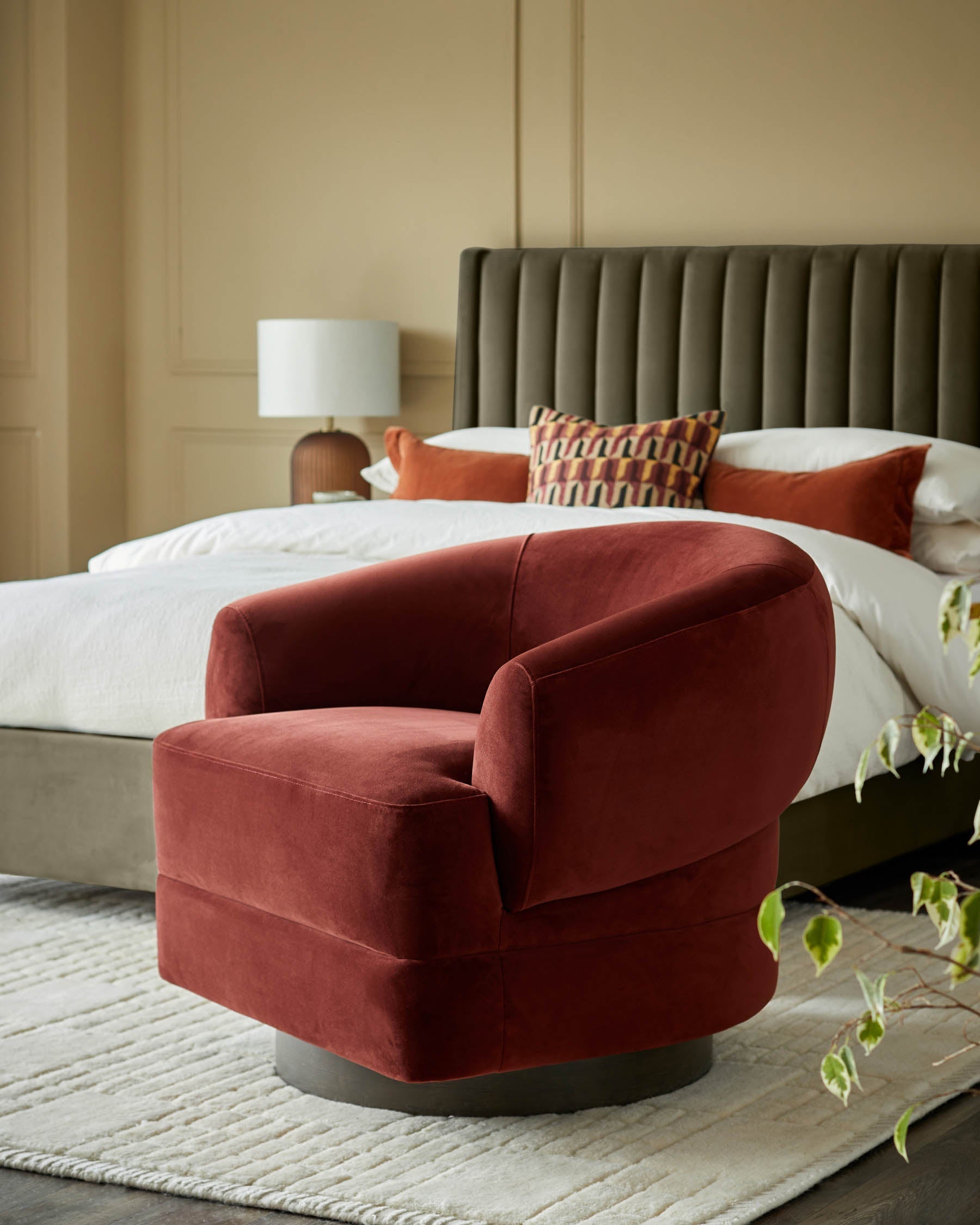 Callan toffee red velvet swivel accent chair