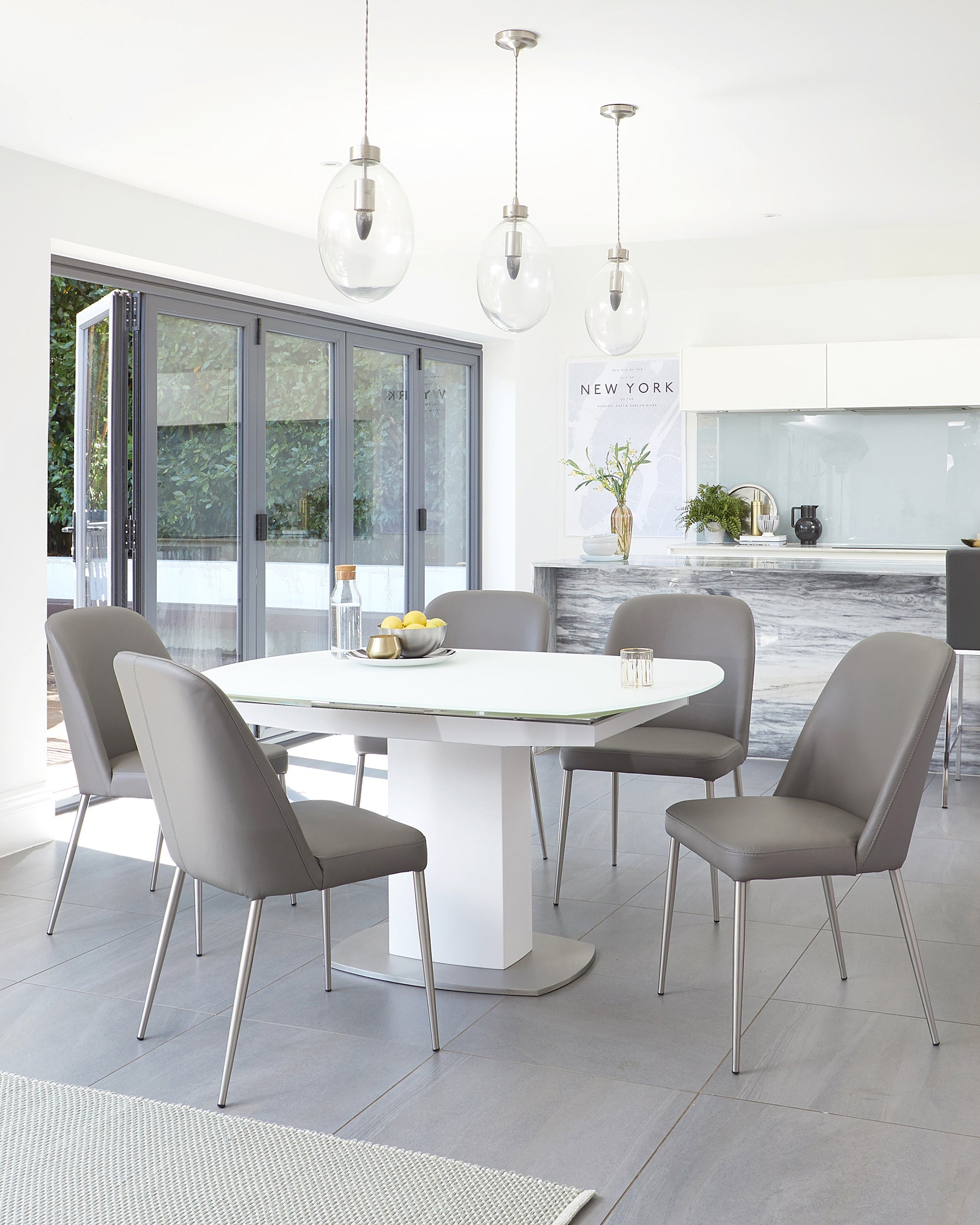 Camillo White Frosted Glass Extending 6 to 8 Seater Dining Table