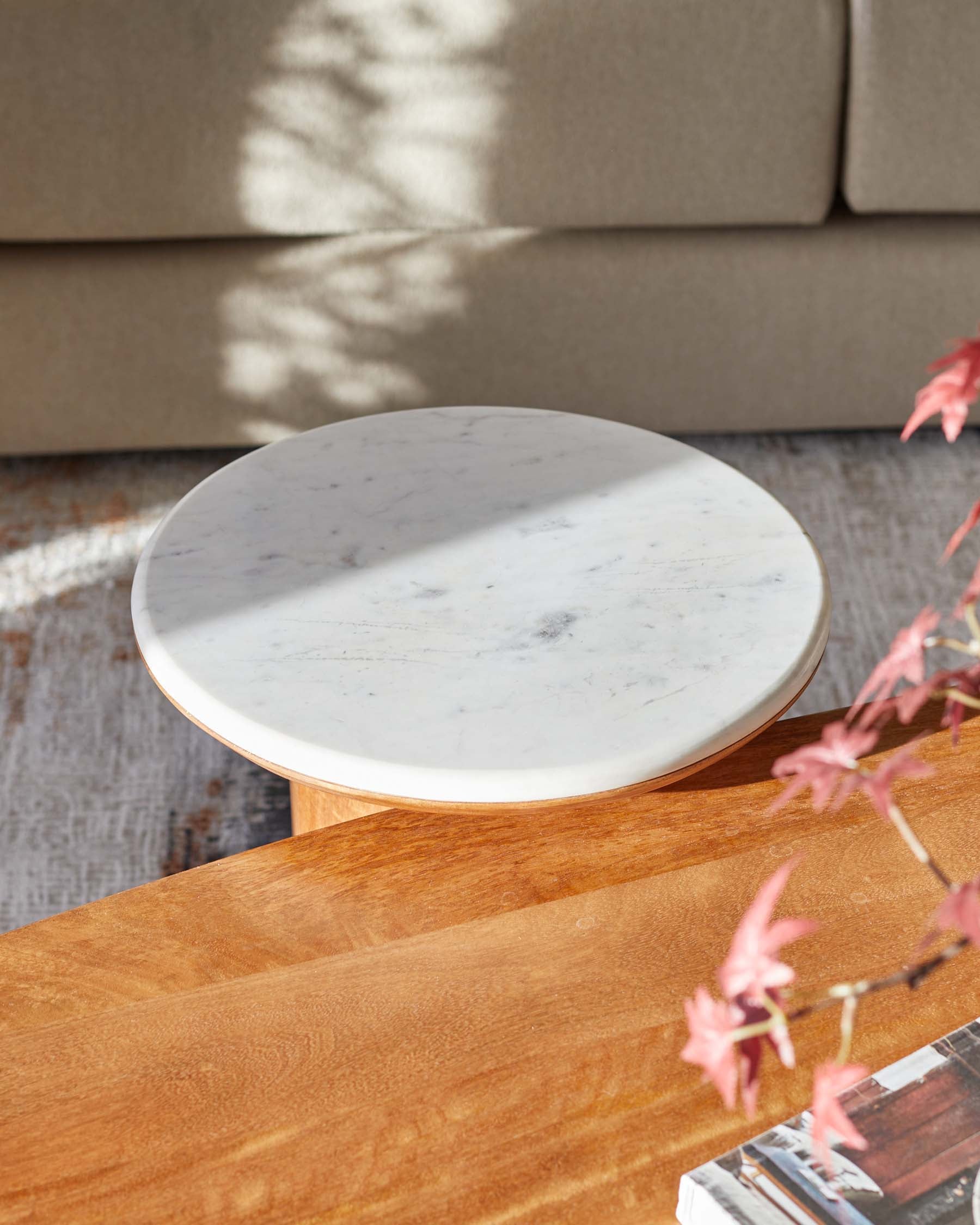 Cara light mango wood with marble top side table