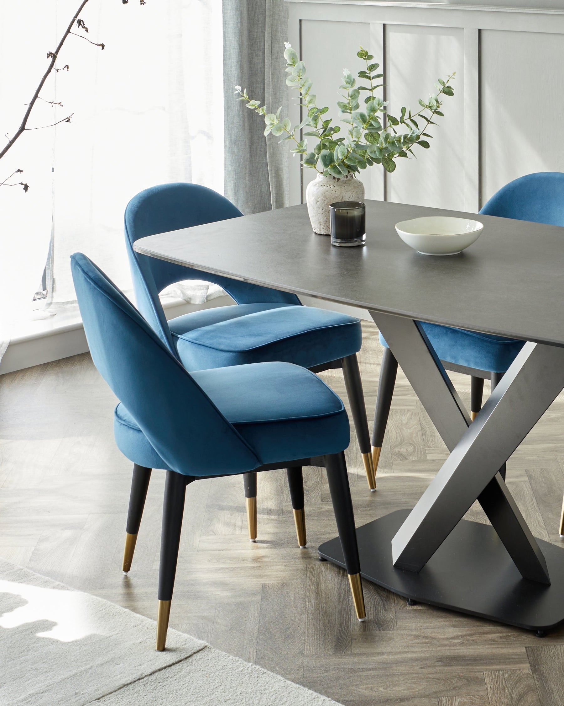 Carter Dark Grey Ceramic Pedestal 6 Seater Table