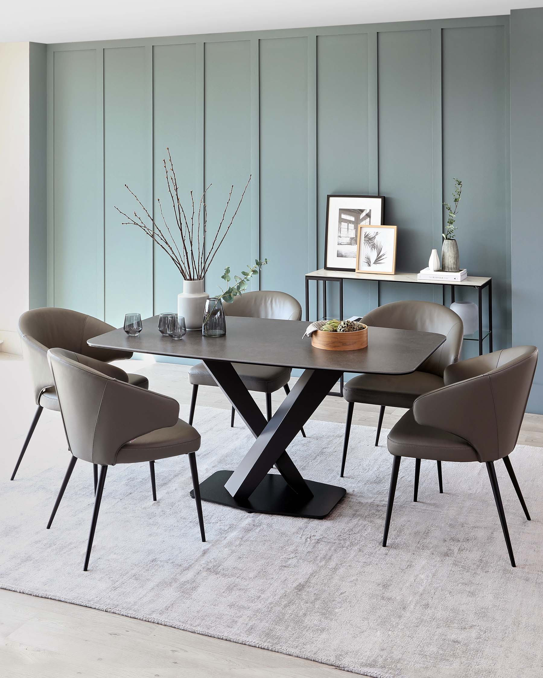 Carter Dark Grey Ceramic Pedestal 6 Seater Table