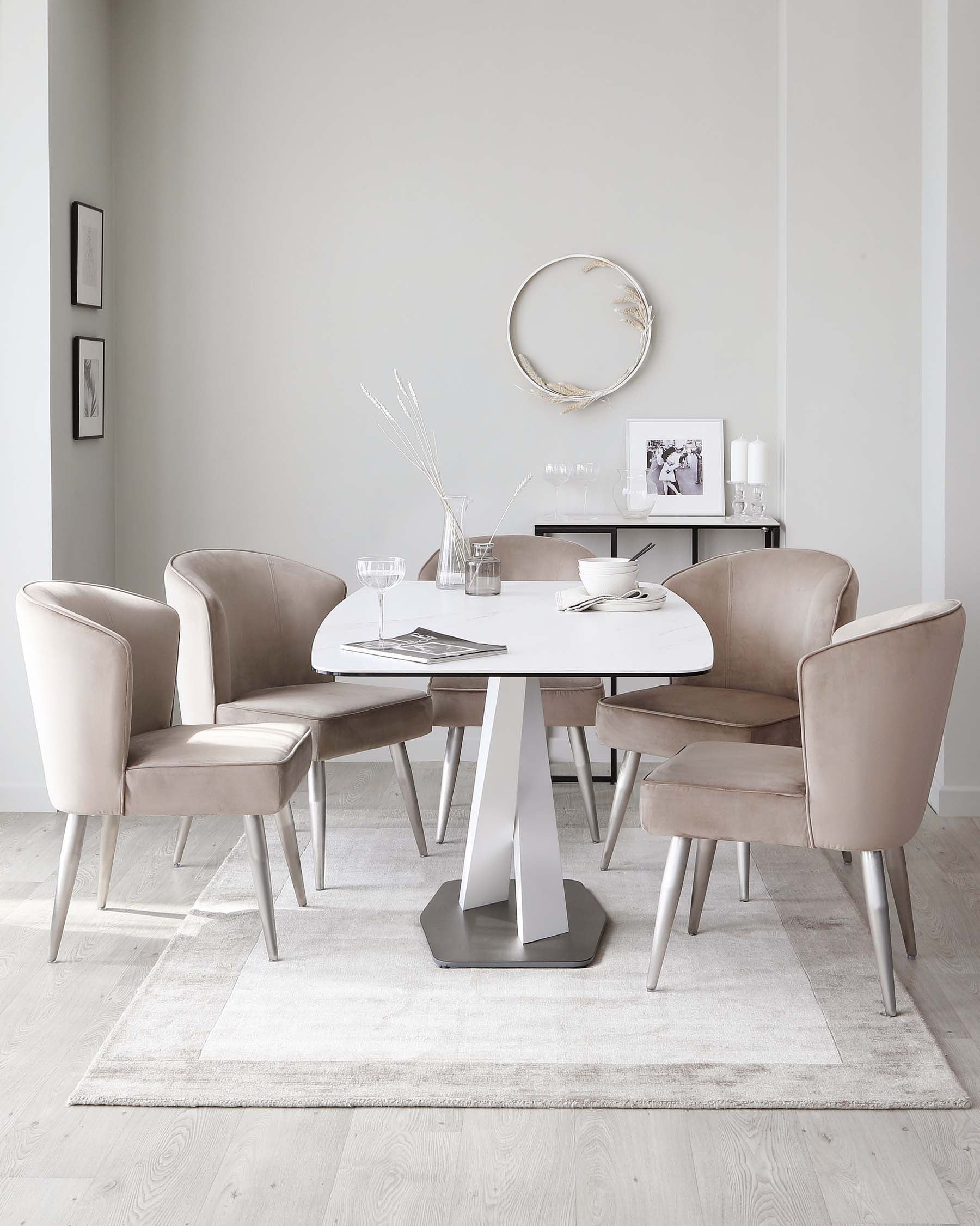 Carter White Marbled Ceramic Pedestal 6 Seater Table