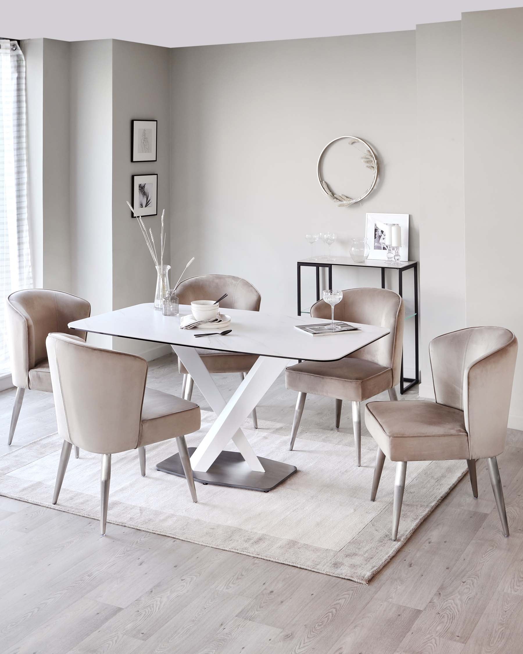 Carter White Marbled Ceramic Pedestal 6 Seater Table