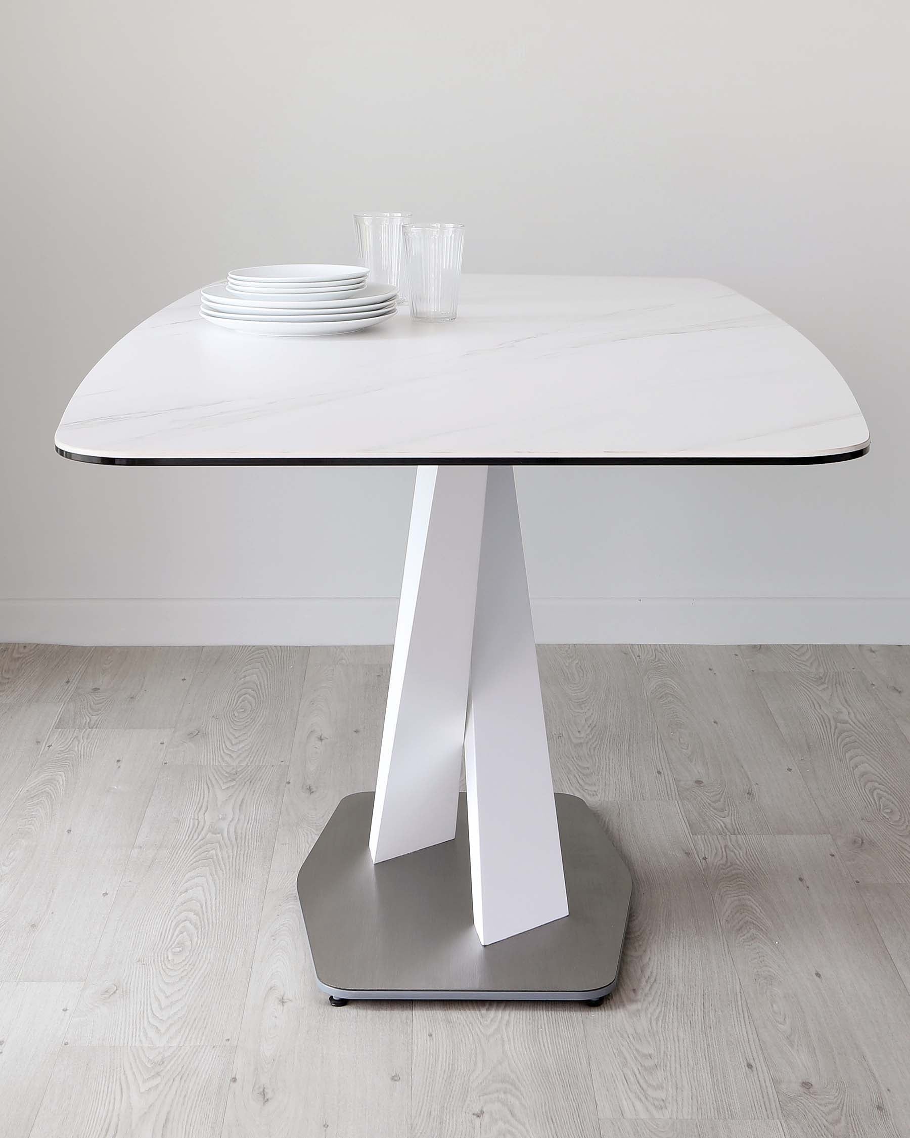 Carter White Marbled Ceramic Pedestal 6 Seater Table