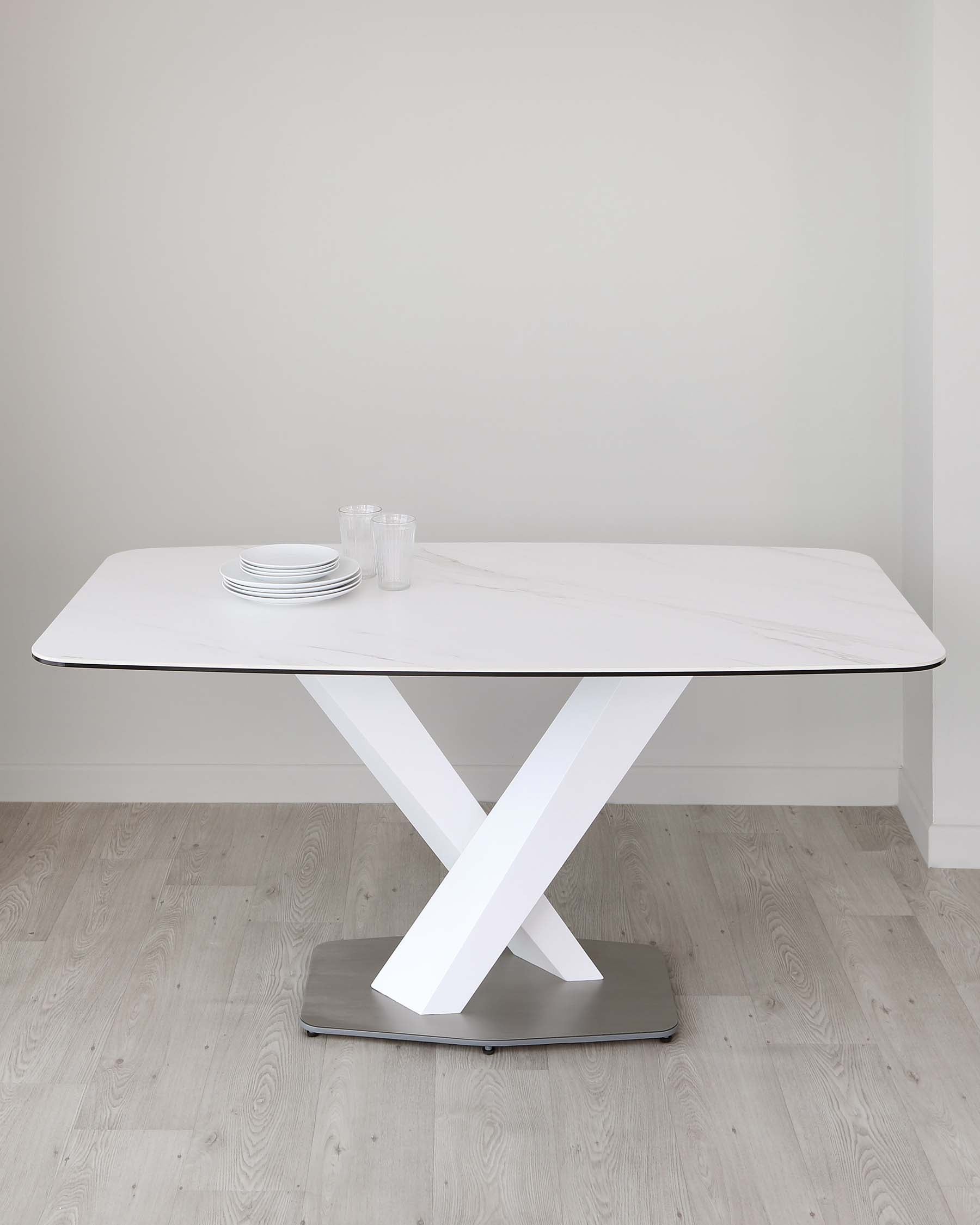 Carter White Marbled Ceramic Pedestal 6 Seater Table
