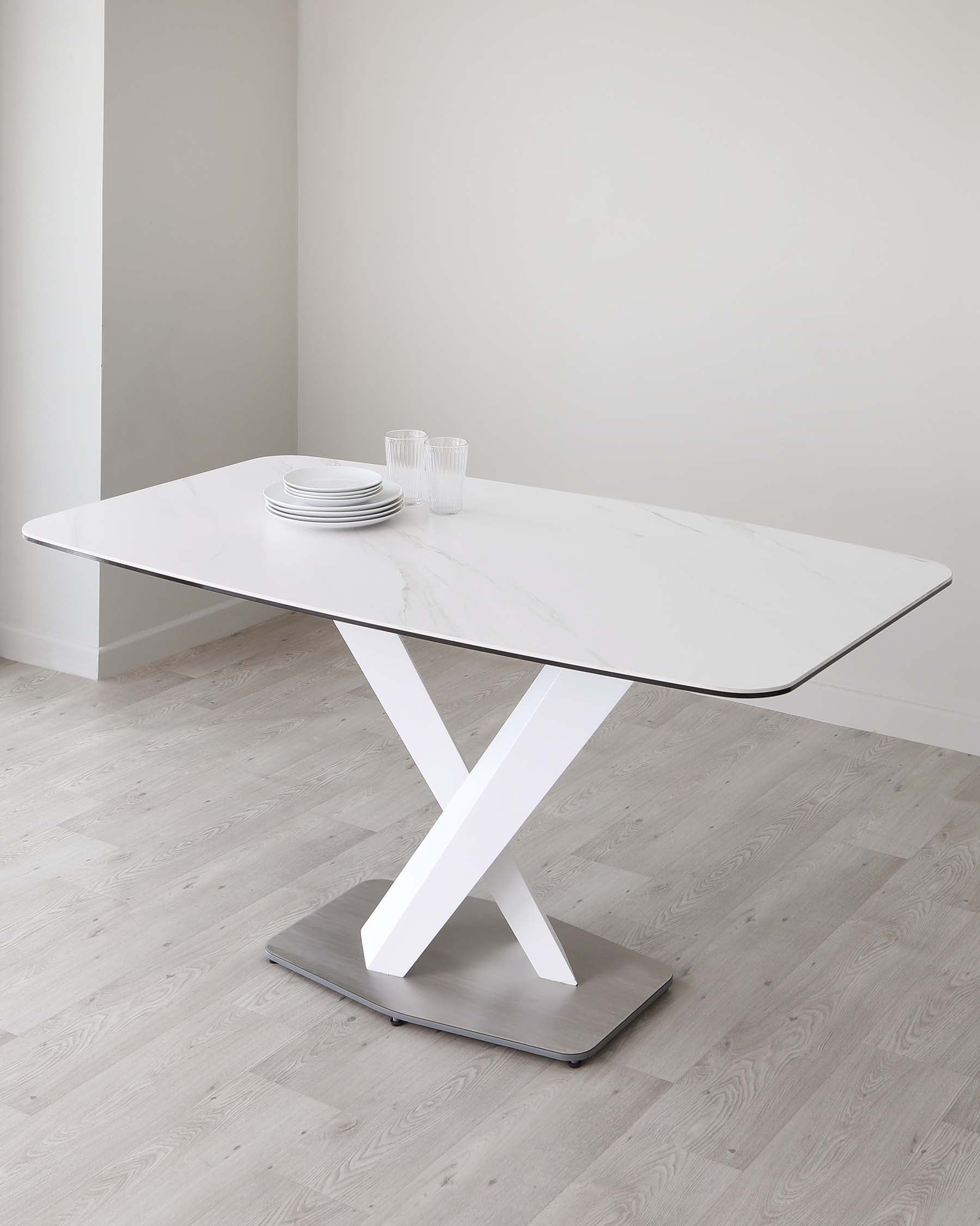 Carter White Marbled Ceramic Pedestal 6 Seater Table