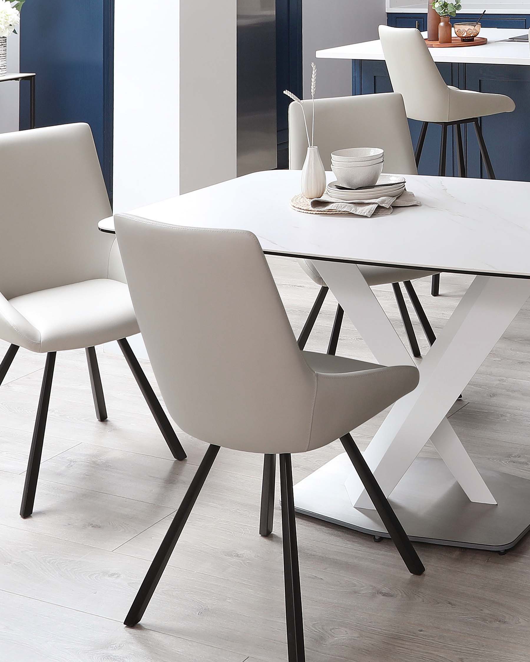 Carter White Marbled Ceramic Pedestal 6 Seater Table