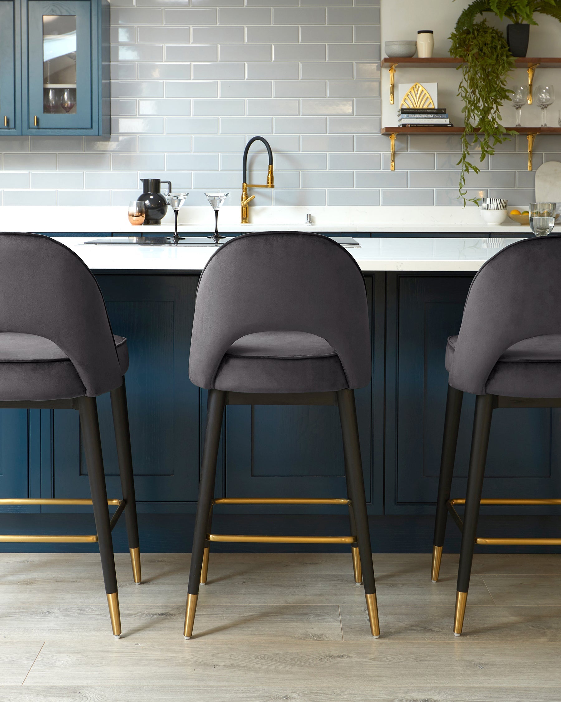 Clover Dark Grey Velvet Bar Stool