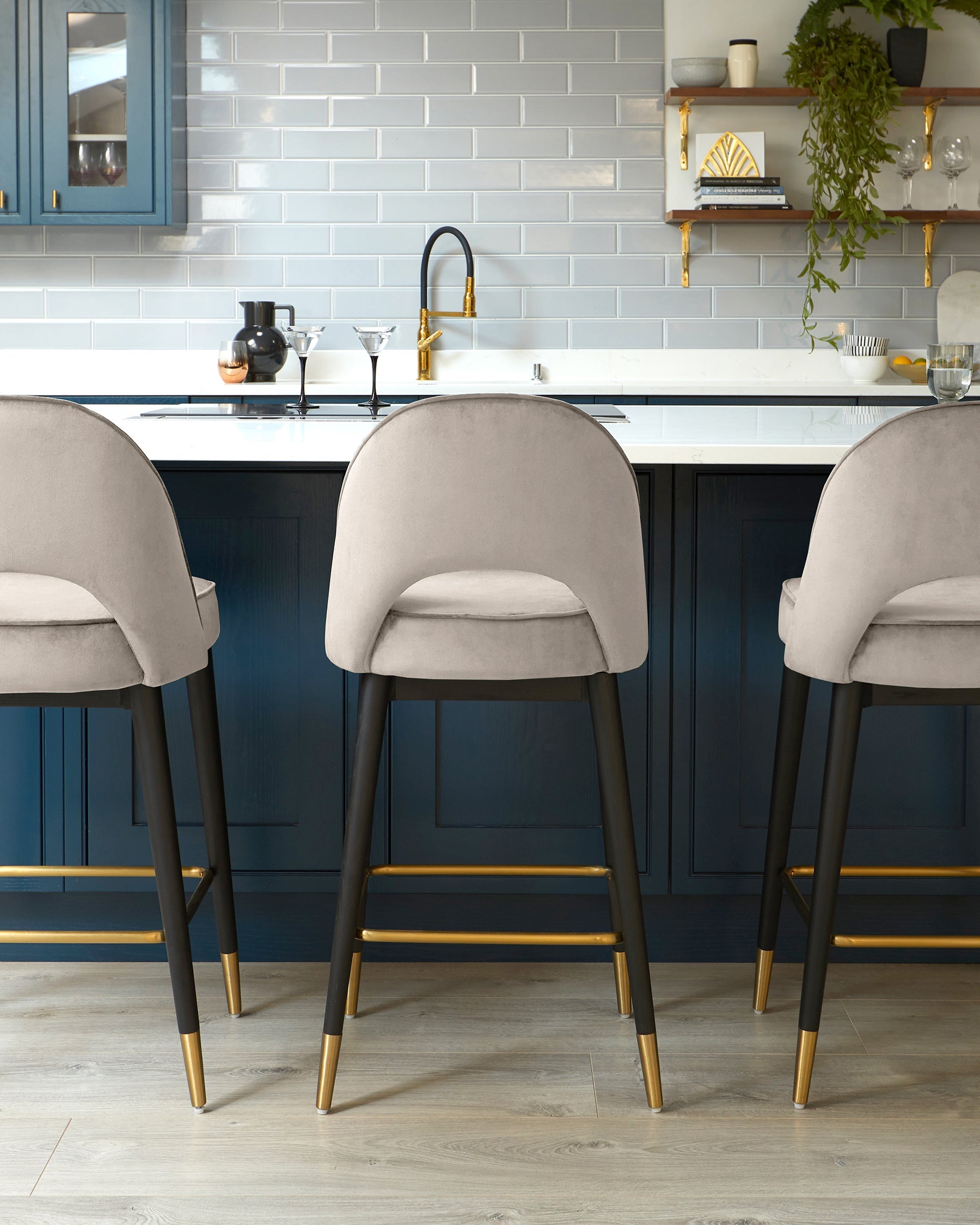 Clover Champagne Velvet Bar Stool