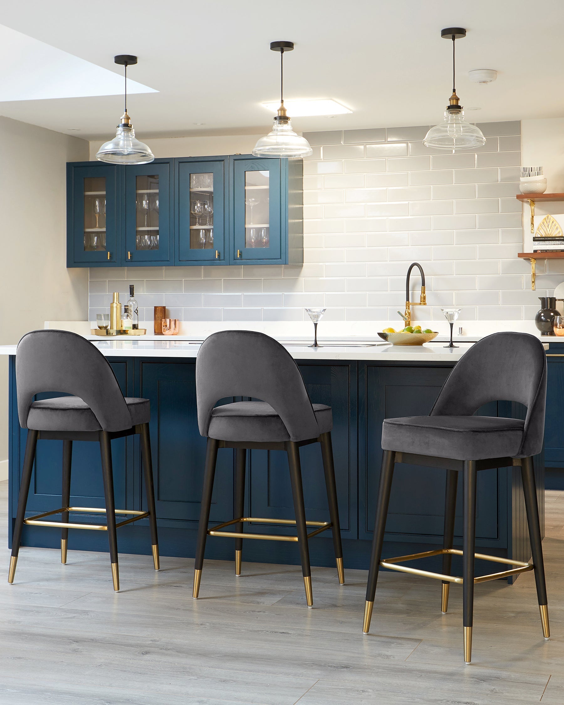 Clover Dark Grey Velvet Bar Stool