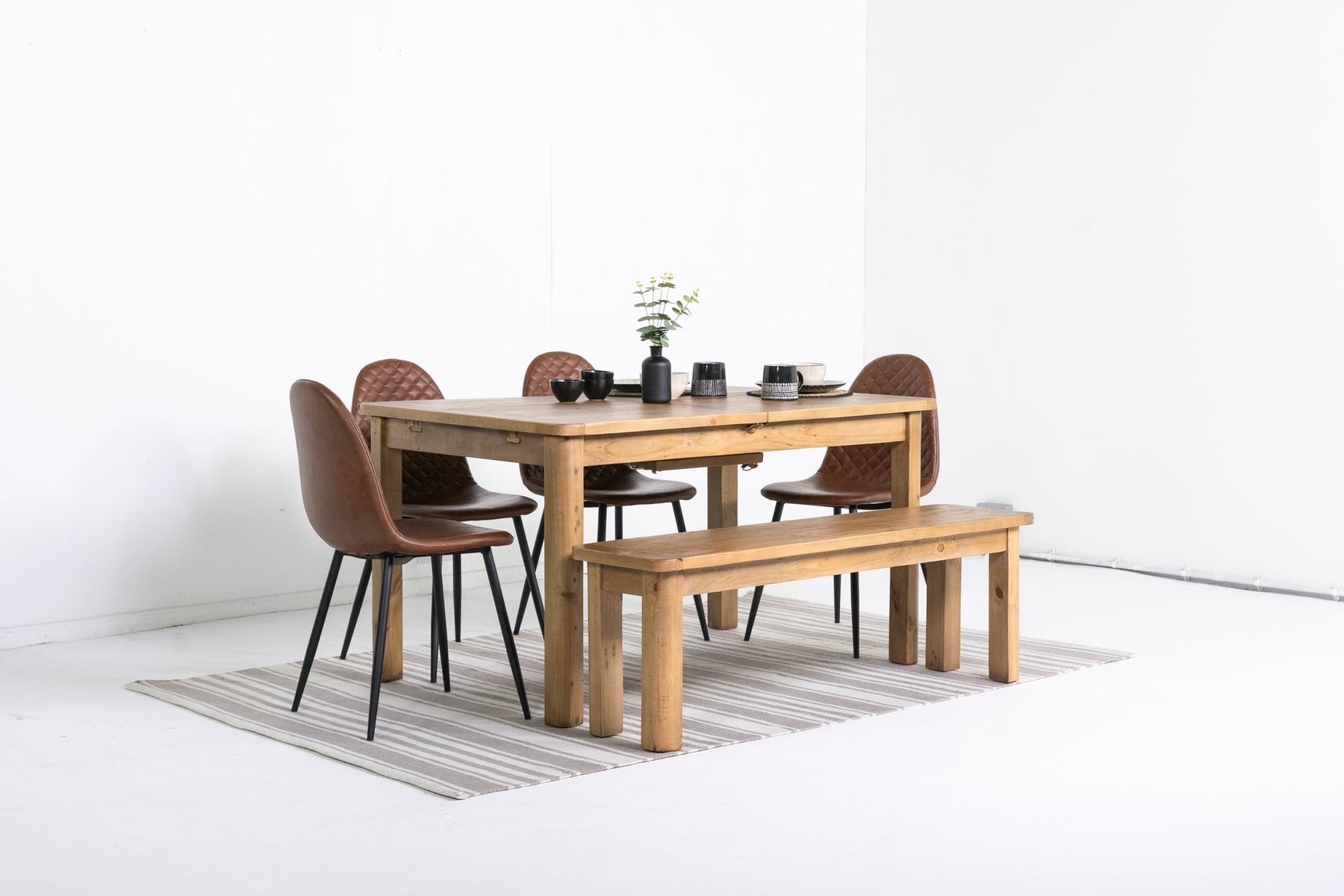 Exeter Extendable Dining Table (140cm - 180cm) & Tan Dallas Dining Chairs