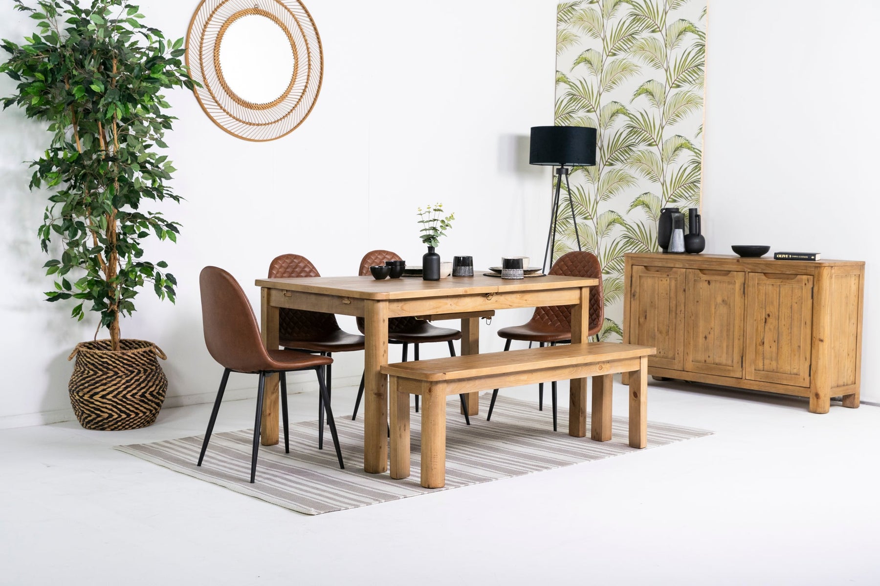 Exeter Extendable Dining Table (140cm - 180cm) & Tan Dallas Dining Chairs