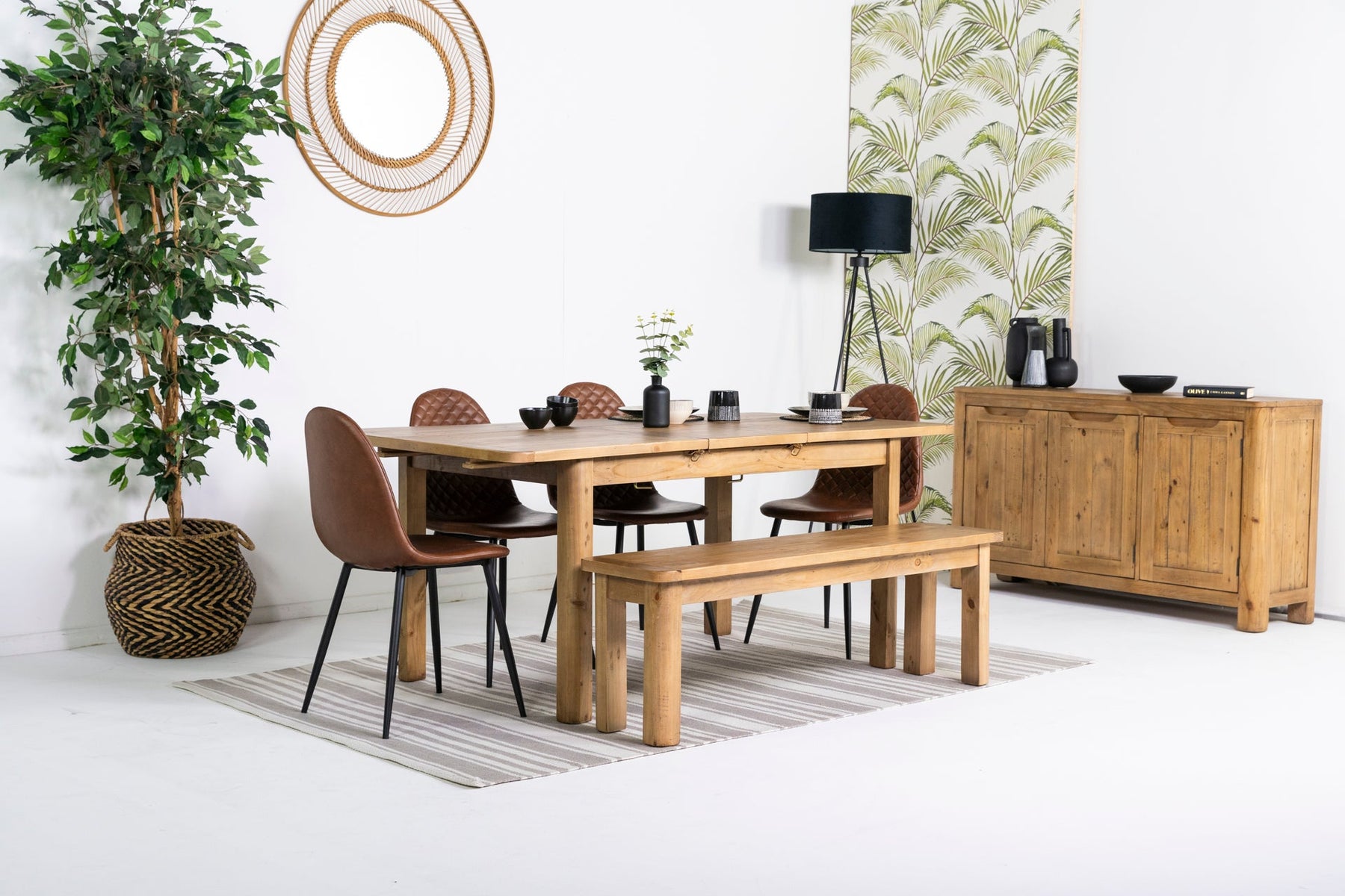 Exeter Extendable Dining Table (140cm - 180cm) & Tan Dallas Dining Chairs