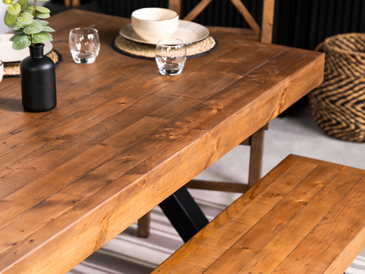 Brooklyn 160cm Fixed Top Cross Leg Dining Table & Grey Dallas Dining Chairs