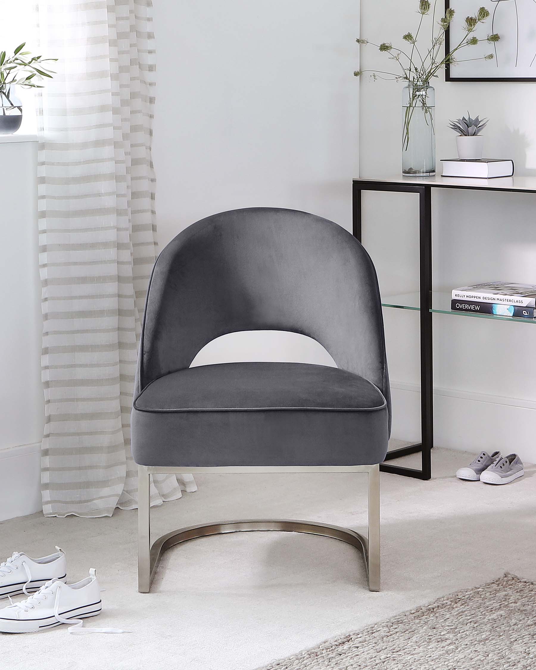 Clover Cantilever Dark Grey Velvet Accent Chair