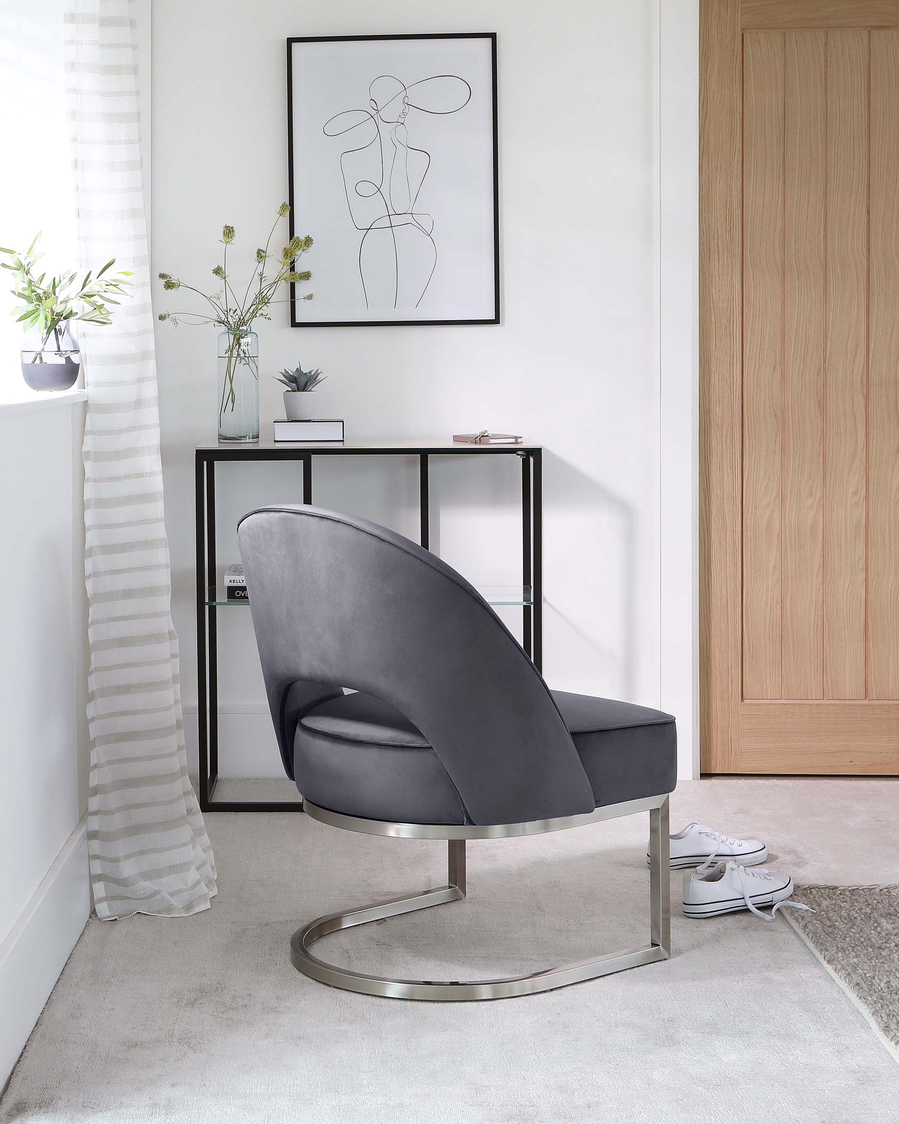 Clover Cantilever Dark Grey Velvet Accent Chair