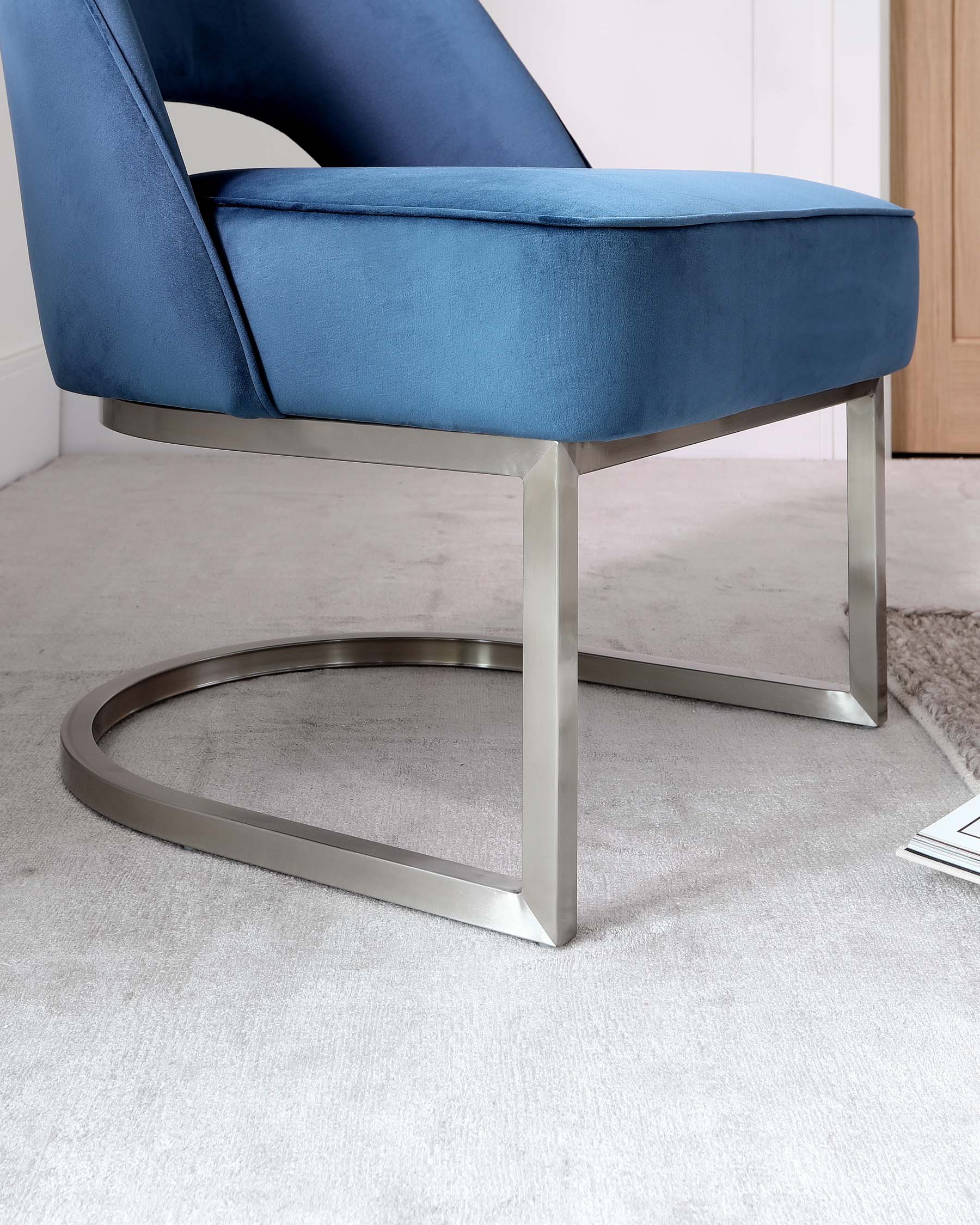 Clover Cantilever Dark Blue Velvet Accent Chair