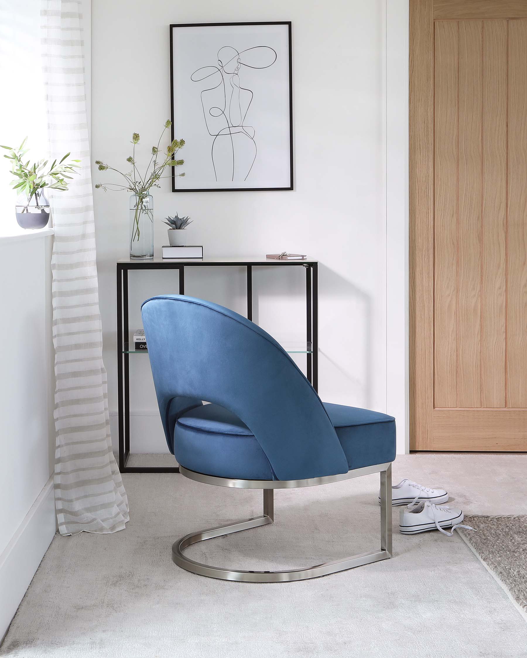Clover Cantilever Dark Blue Velvet Accent Chair
