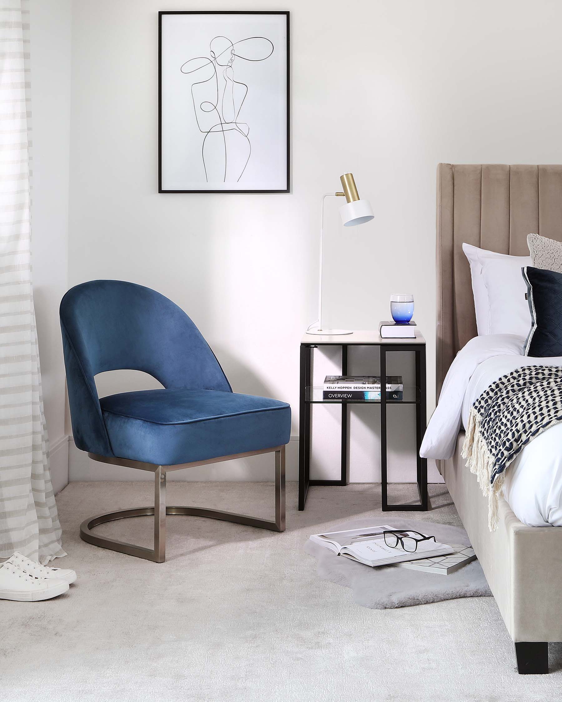 Clover Cantilever Dark Blue Velvet Accent Chair