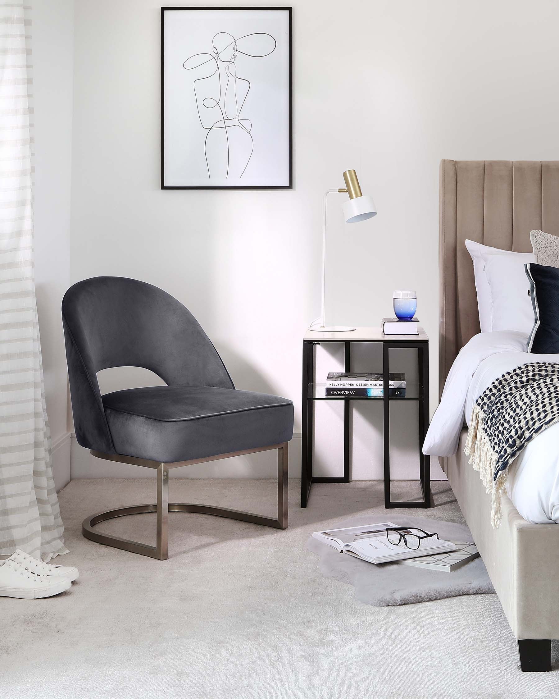 Clover Cantilever Dark Grey Velvet Accent Chair