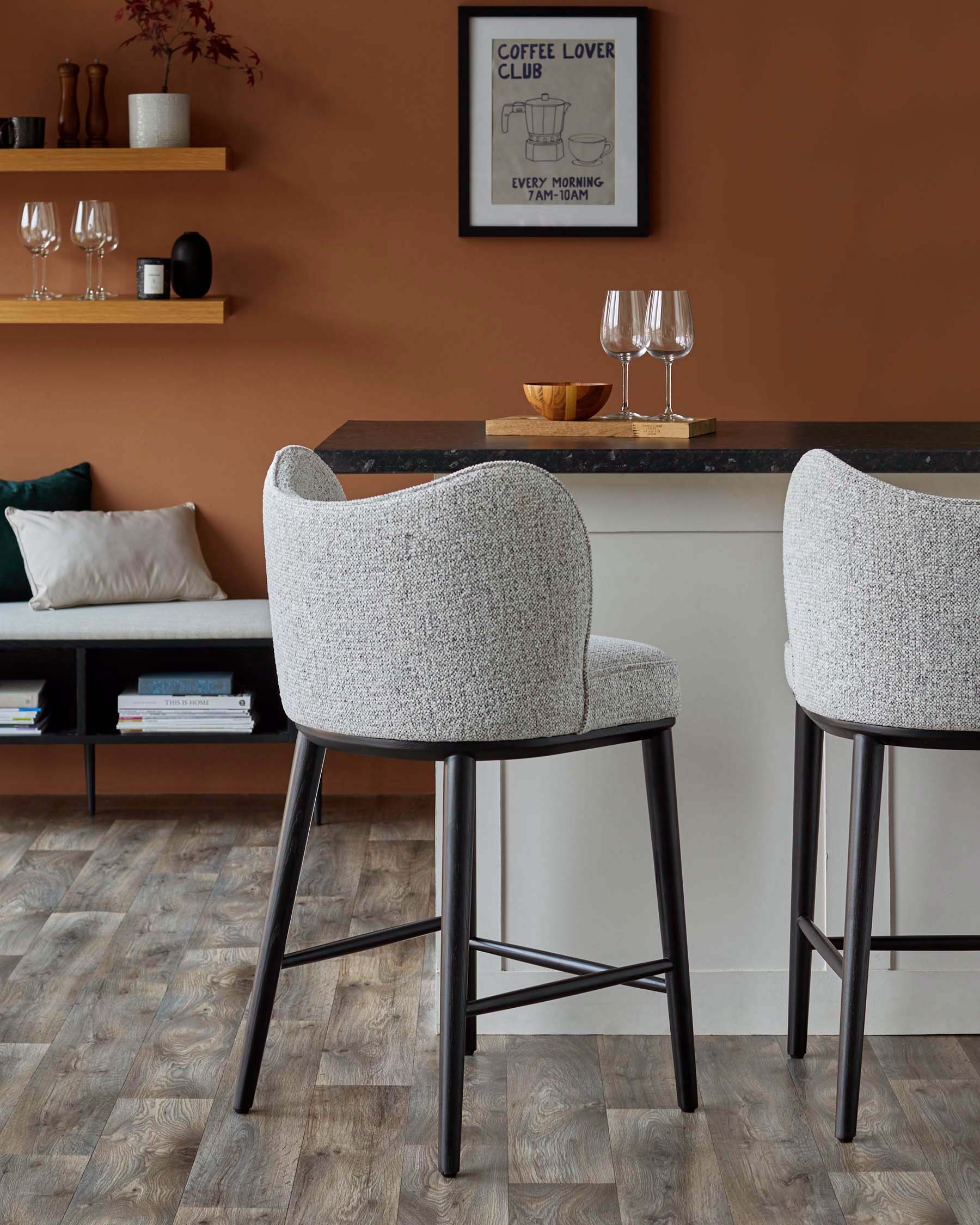 Evelyn grey fabric bar stool
