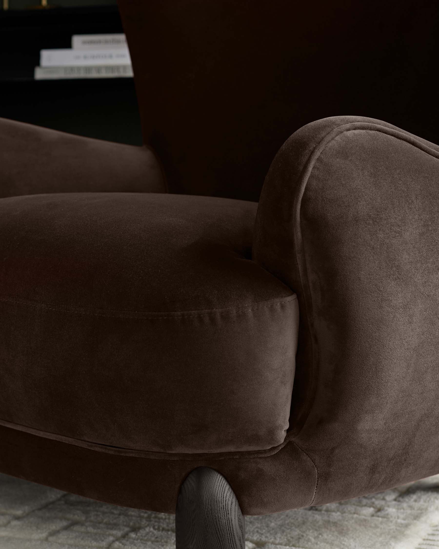 Harlan dark mocha velvet accent chair