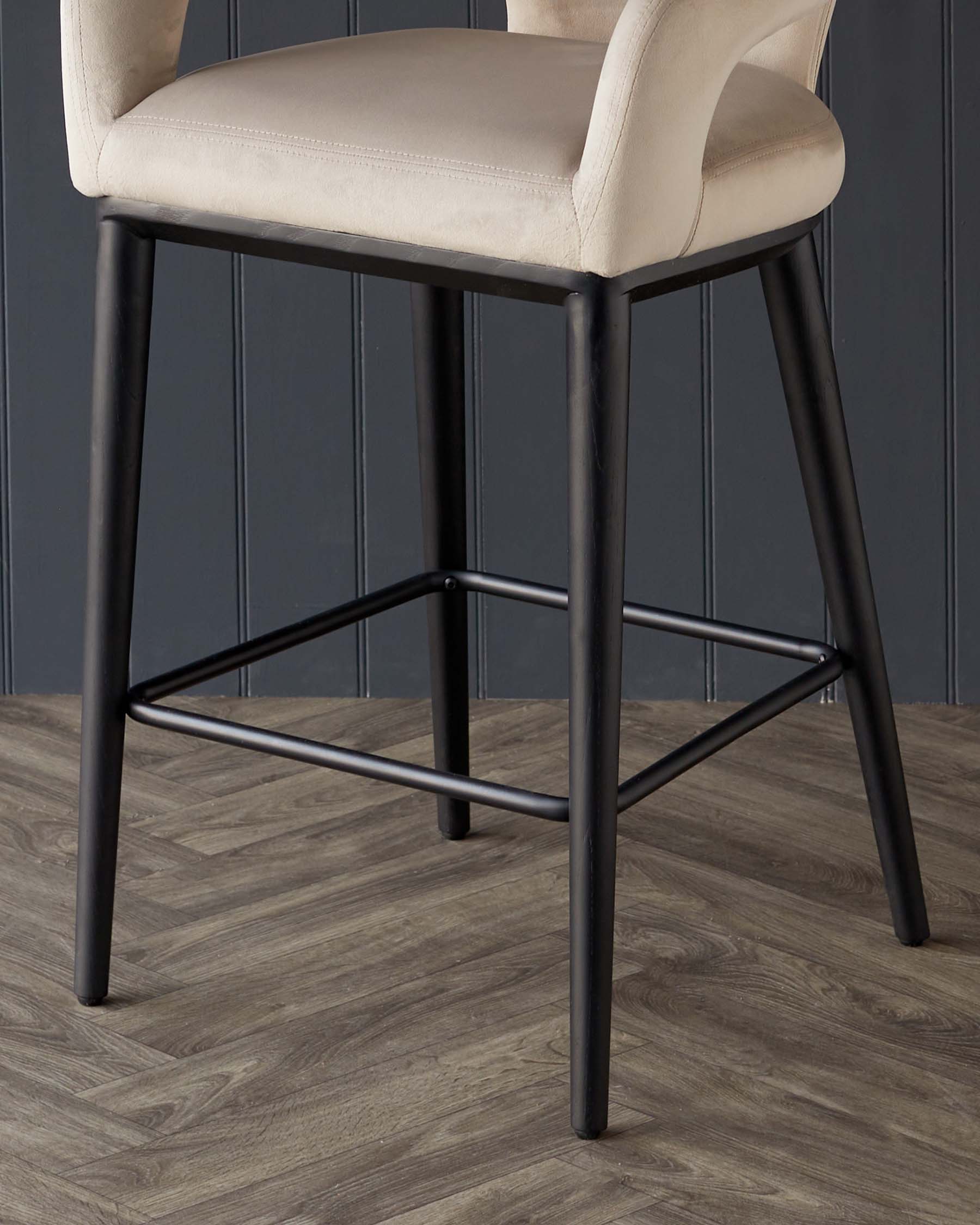 Heath Champagne Plush Velvet Black Wood Bar Stool