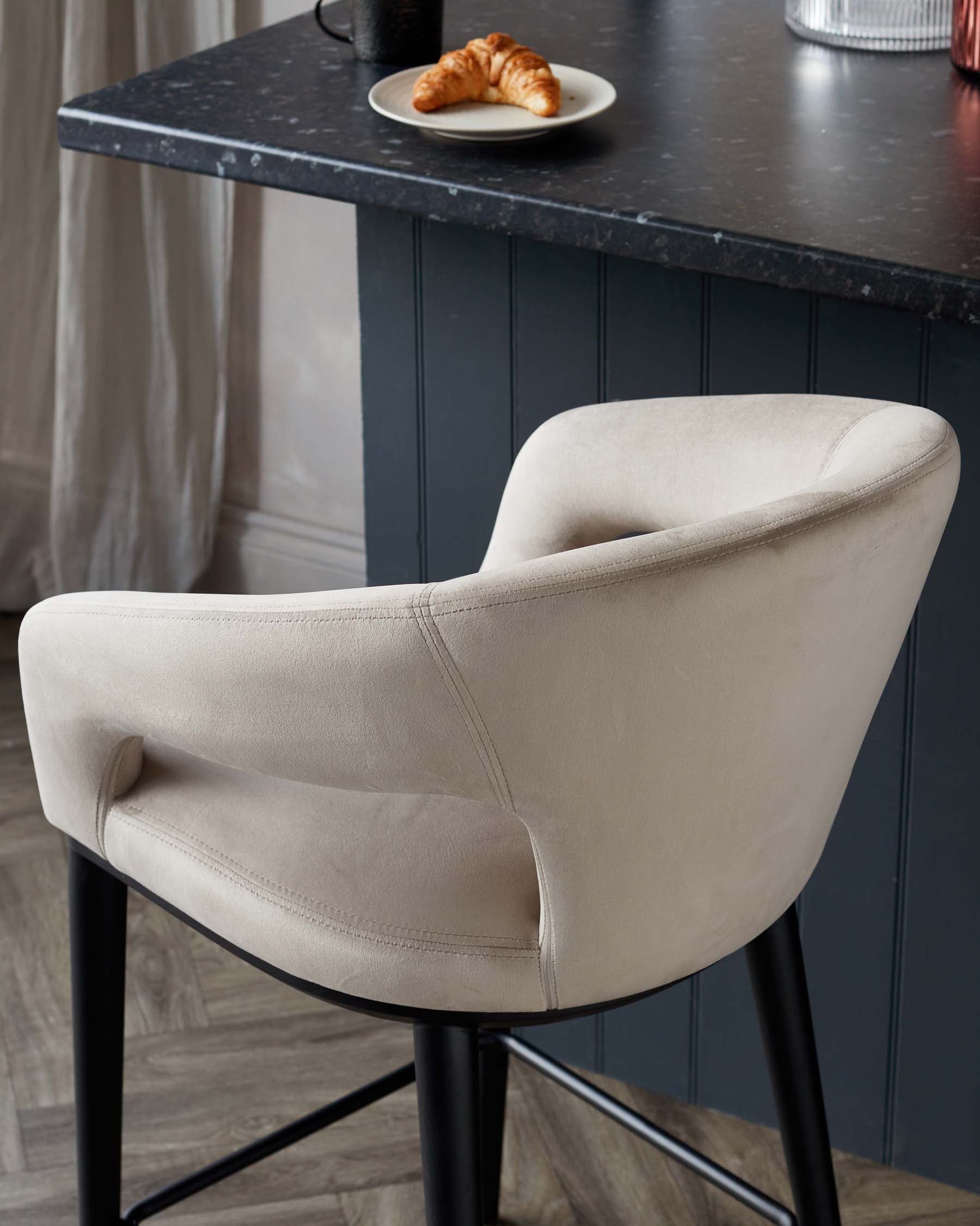 Heath Champagne Plush Velvet Black Wood Bar Stool