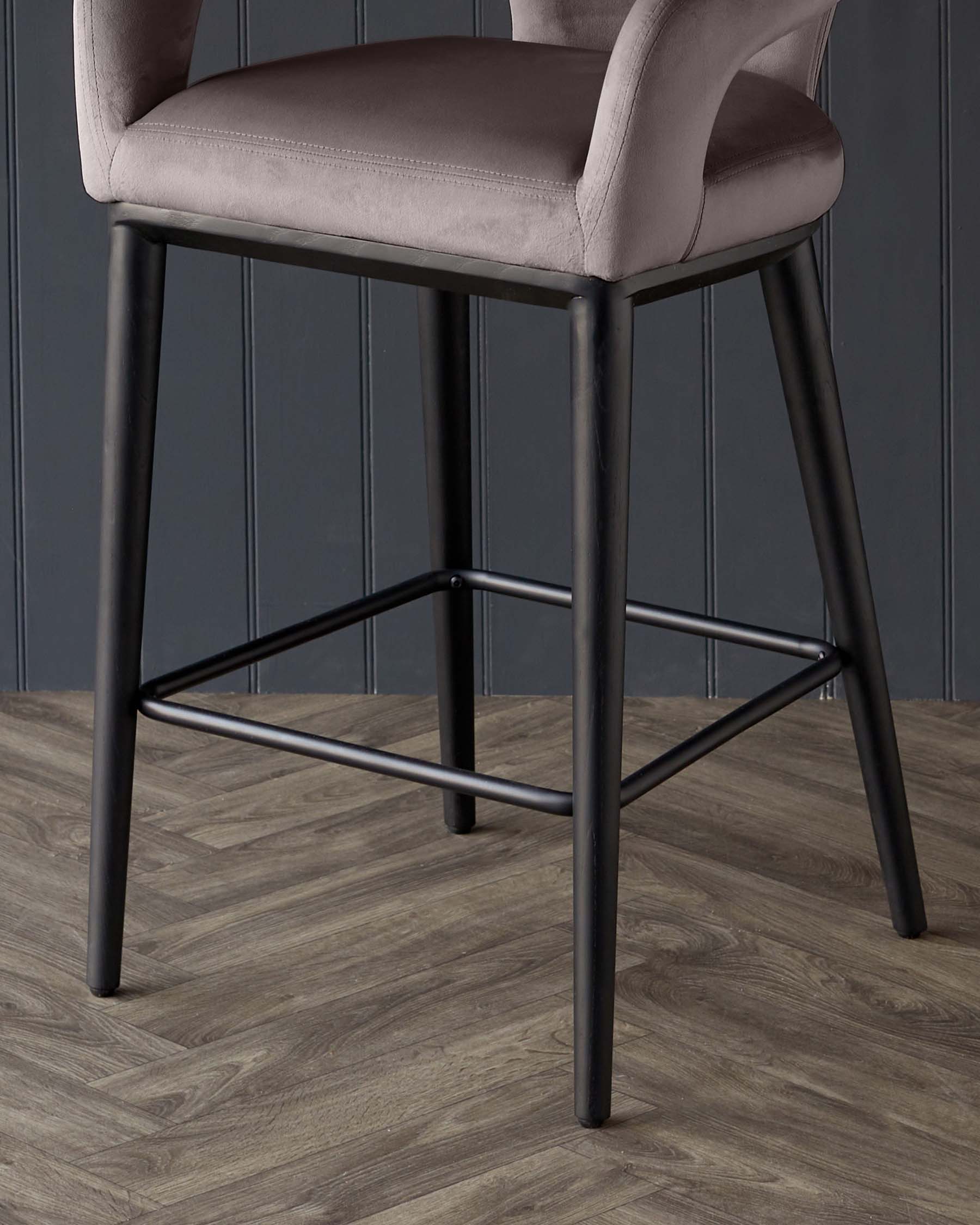 Heath Mocha Plush Velvet Black Wood Bar Stool