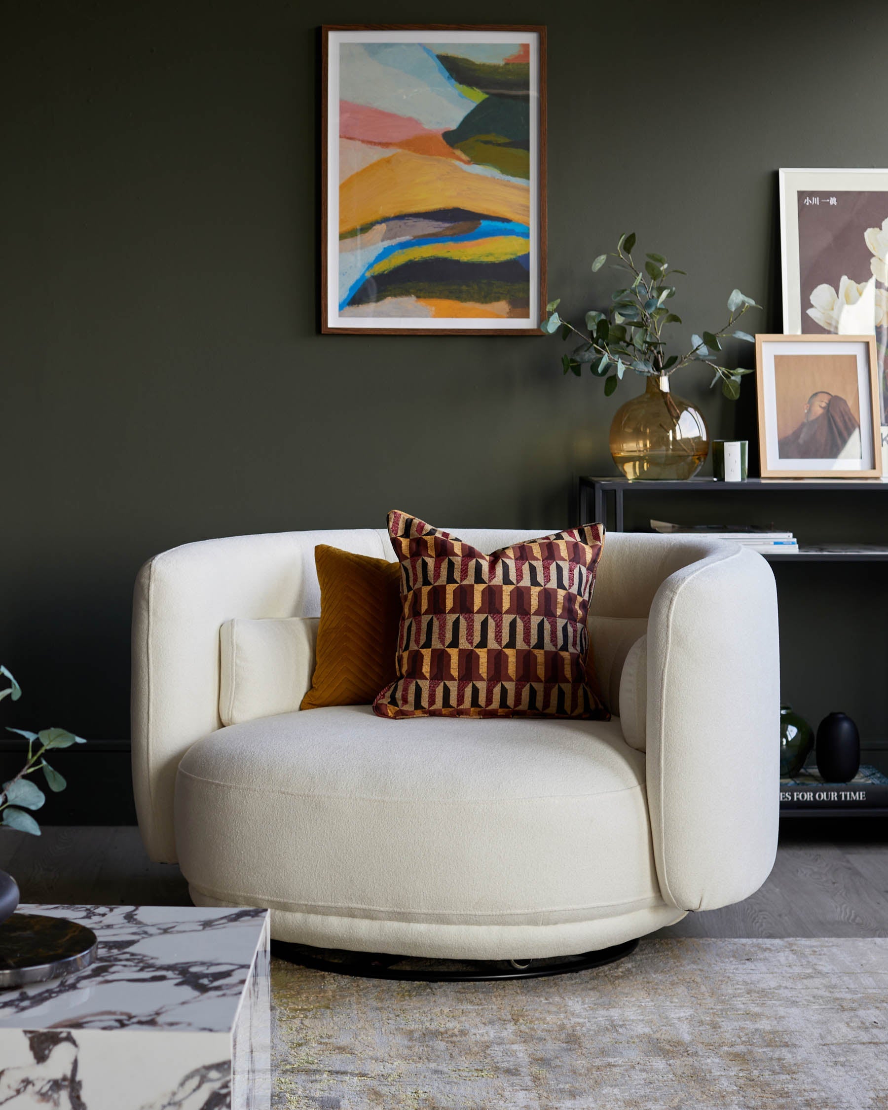 Henry Ivory Boucle Swivel Love Seat