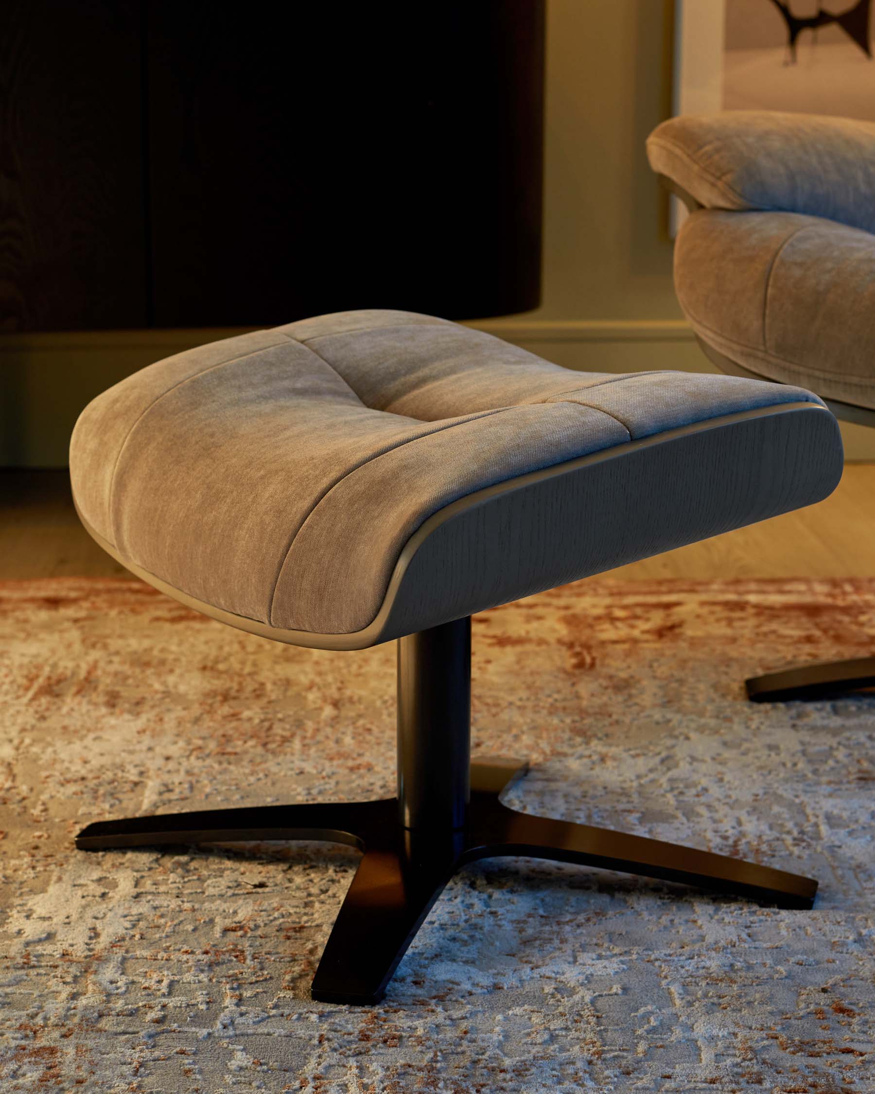 Karma light grey fabric swivel recliner accent chair and footstool