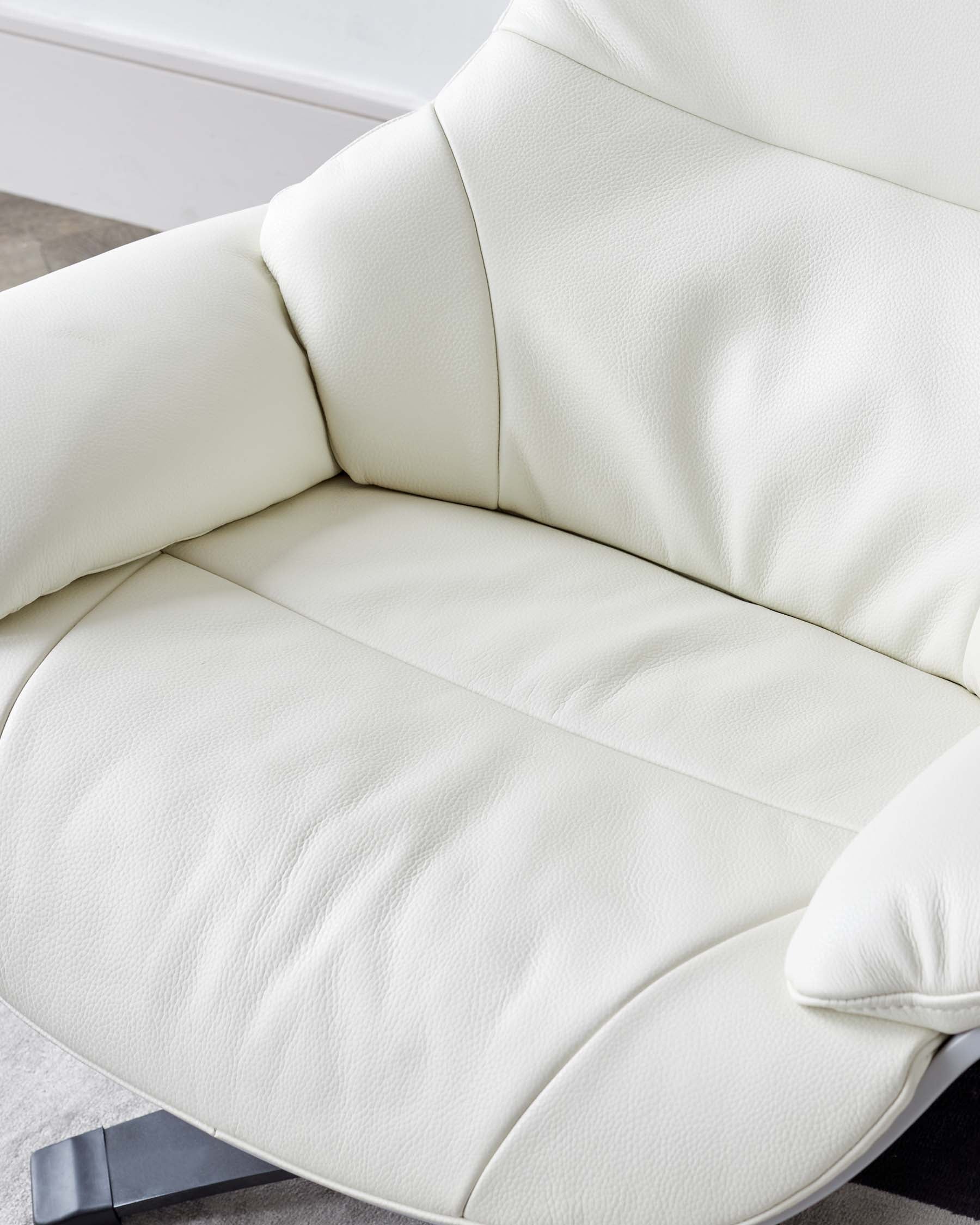 Karma white leather swivel recliner accent chair and footstool