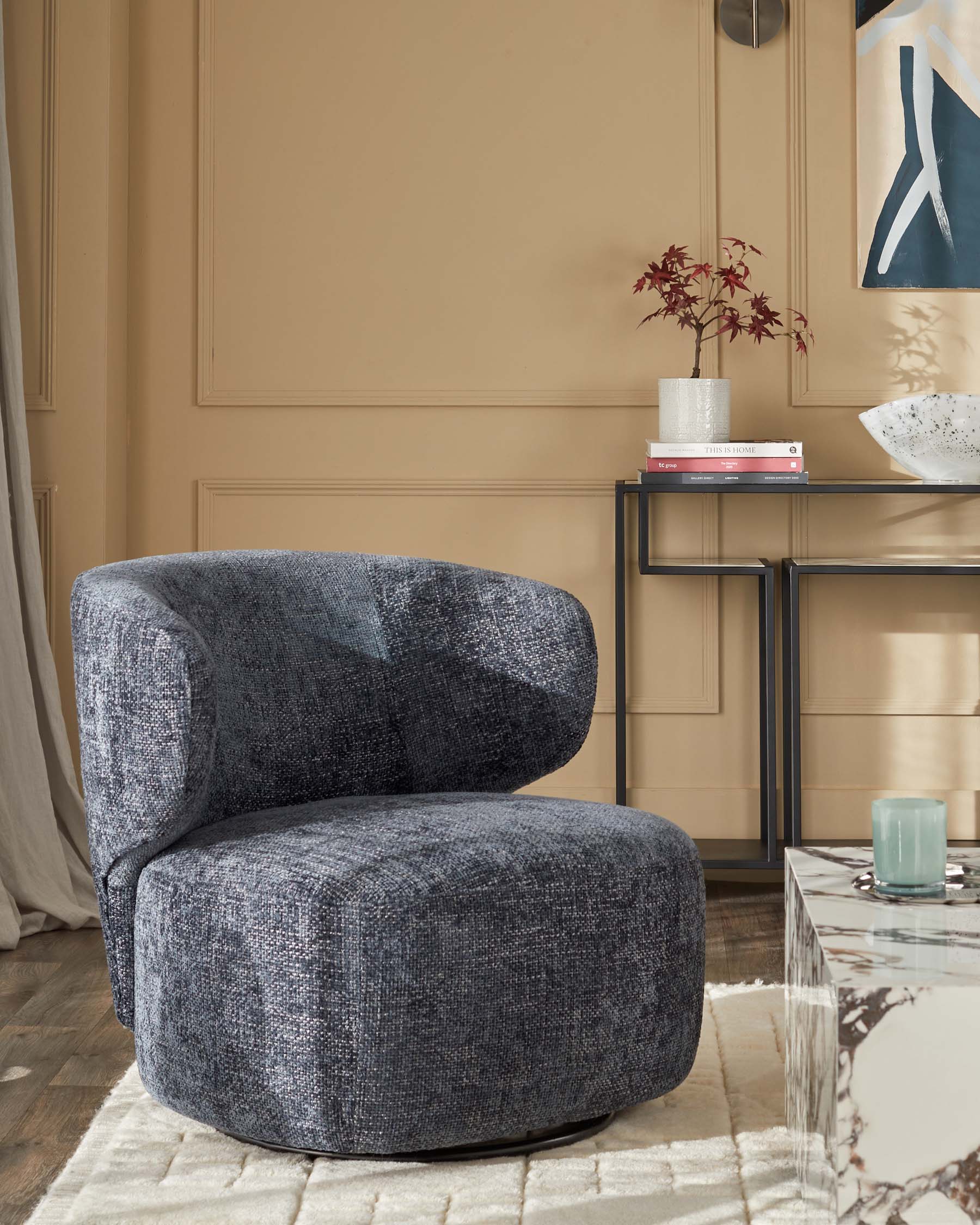 Landon dark blue fabric swivel accent chair