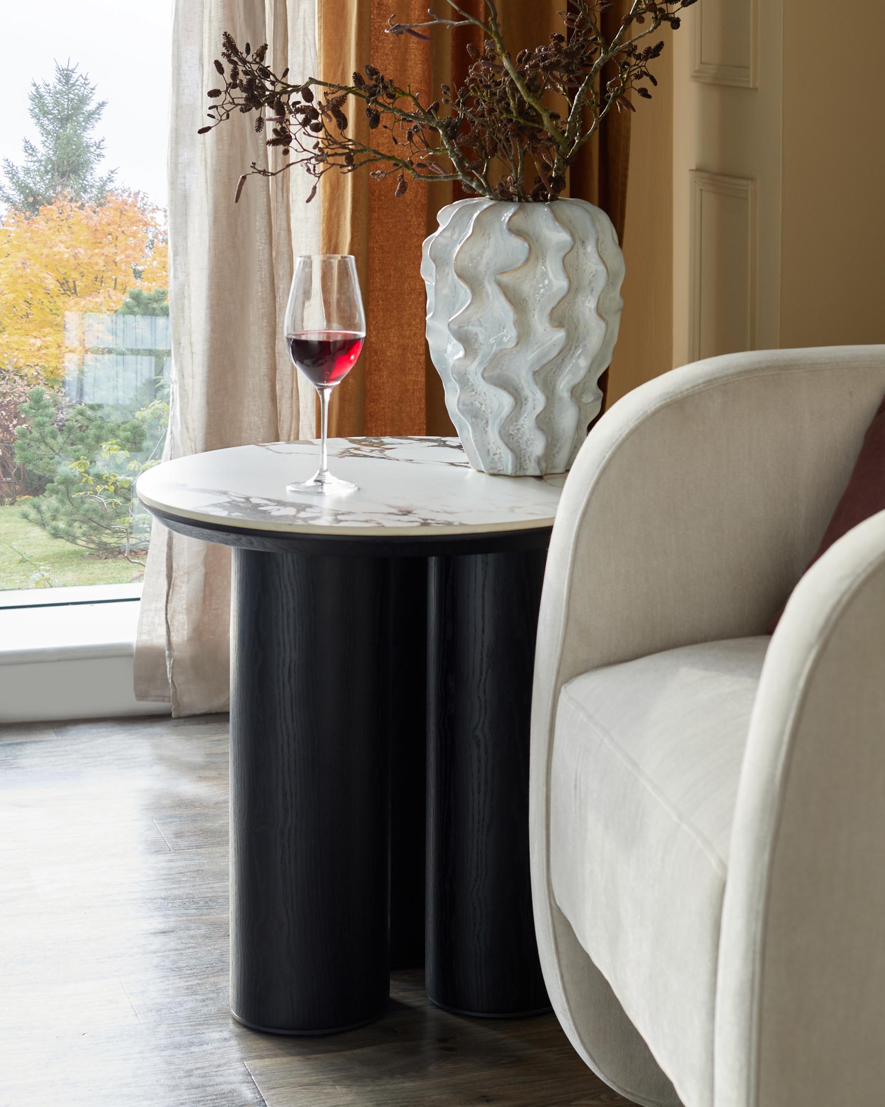 Lena white calacatta ceramic side table