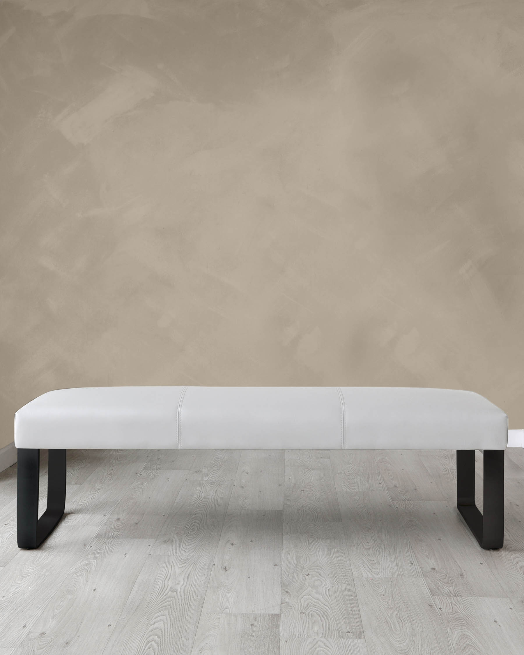Loop 3 Seater Bench Light Grey Faux Leather & Black Leg Bench Without Backrest