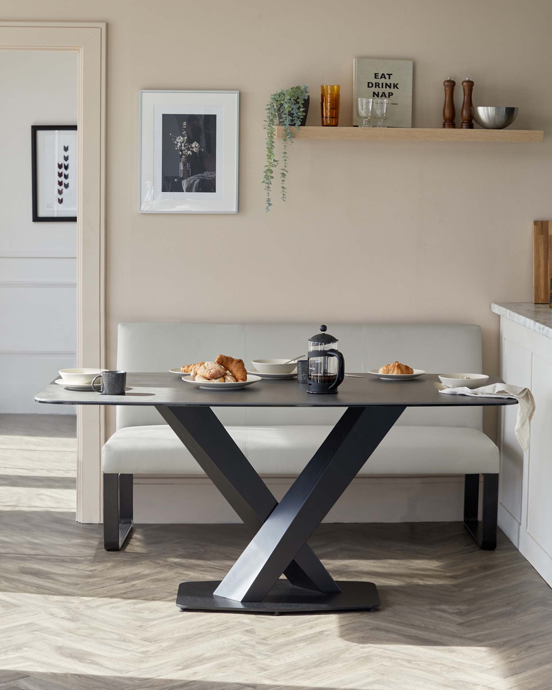 Loop Light Grey 3 Seater Dining Bench With Backrest
