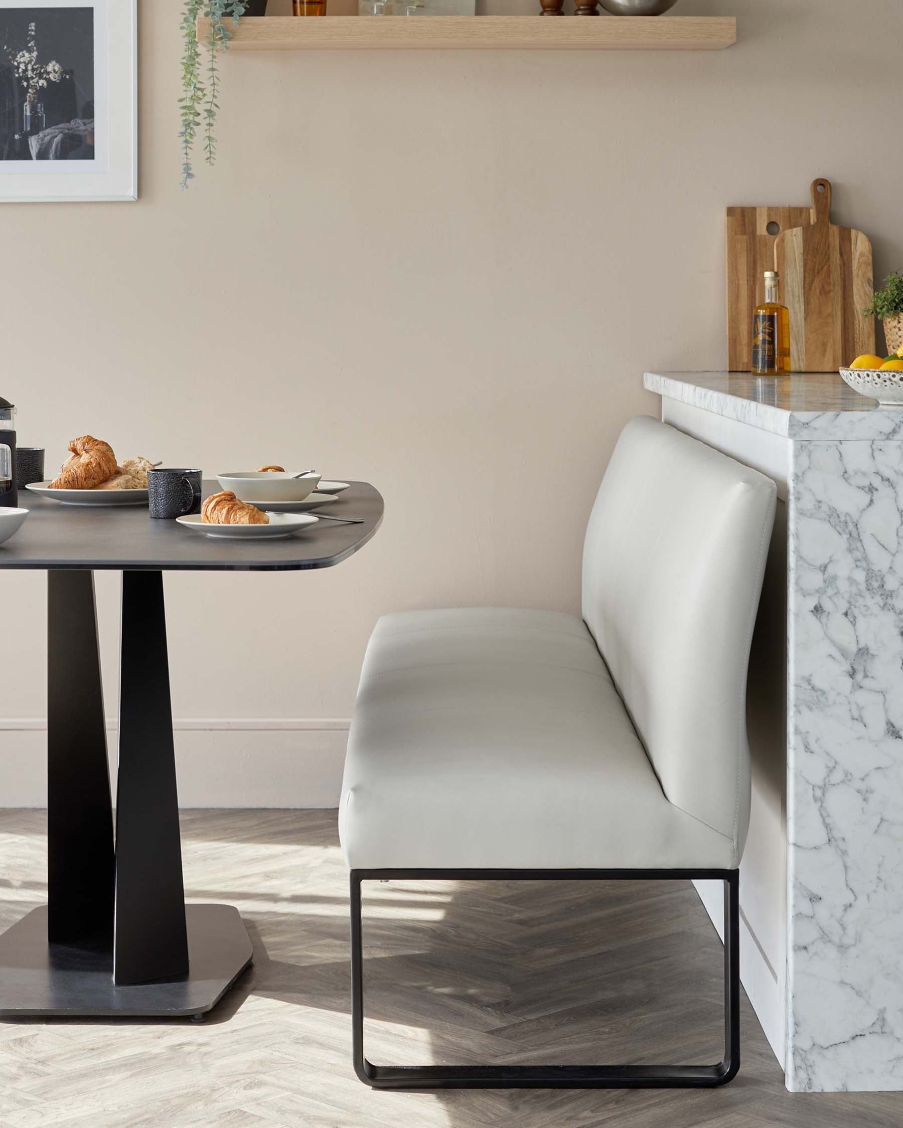 Loop Light Grey 3 Seater Dining Bench With Backrest
