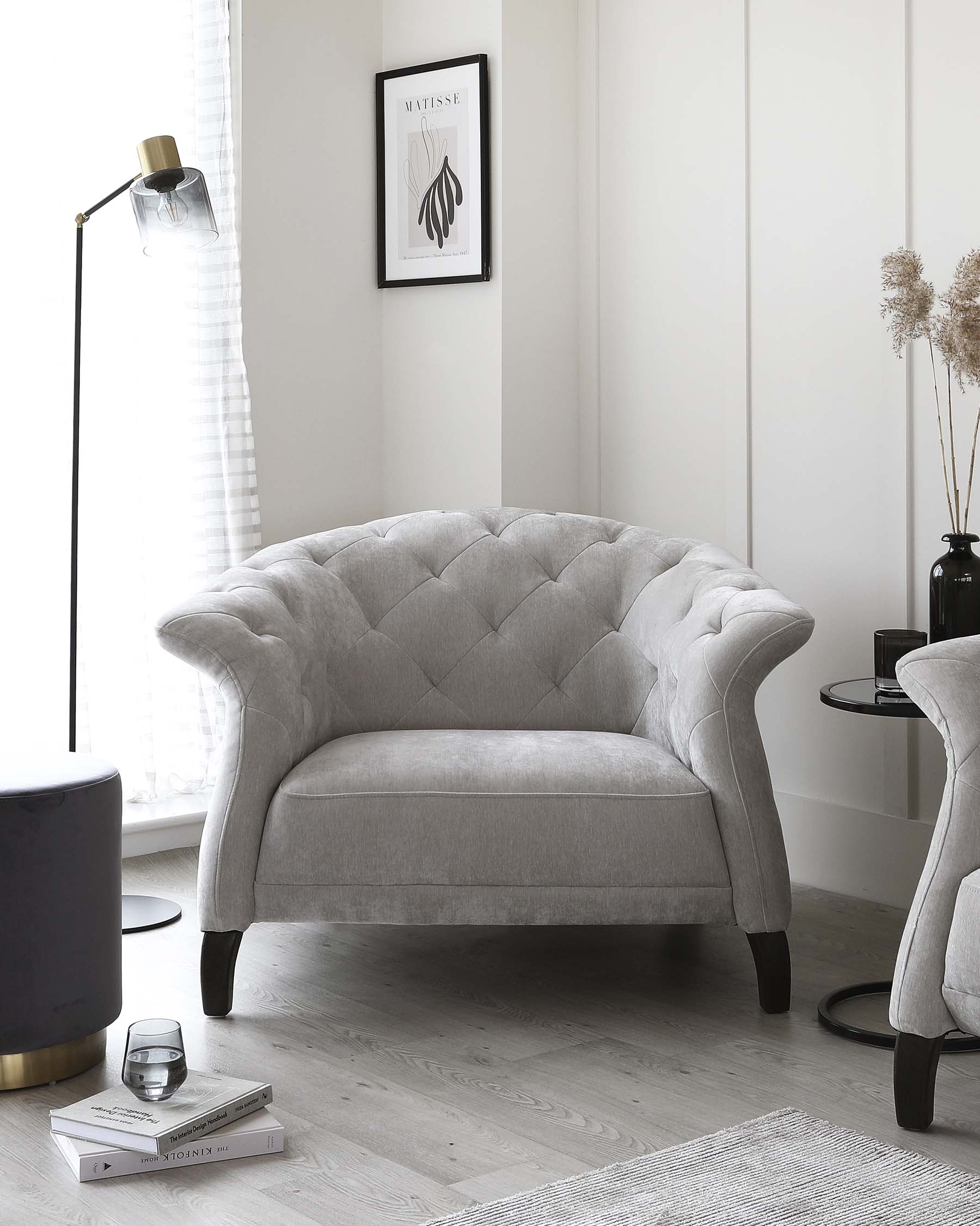 Luxe Light Grey Fabric Armchair