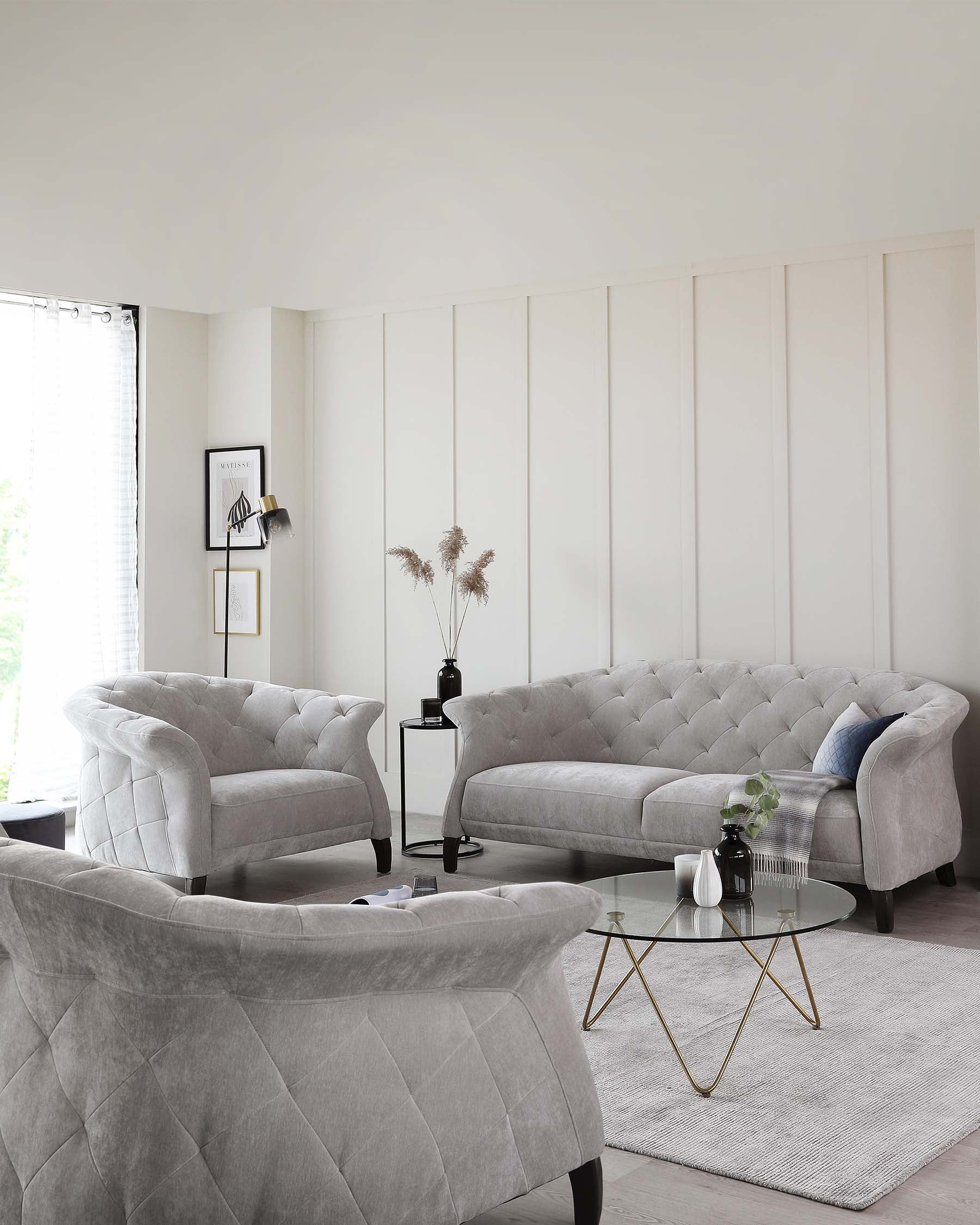 Luxe Light Grey Fabric Armchair