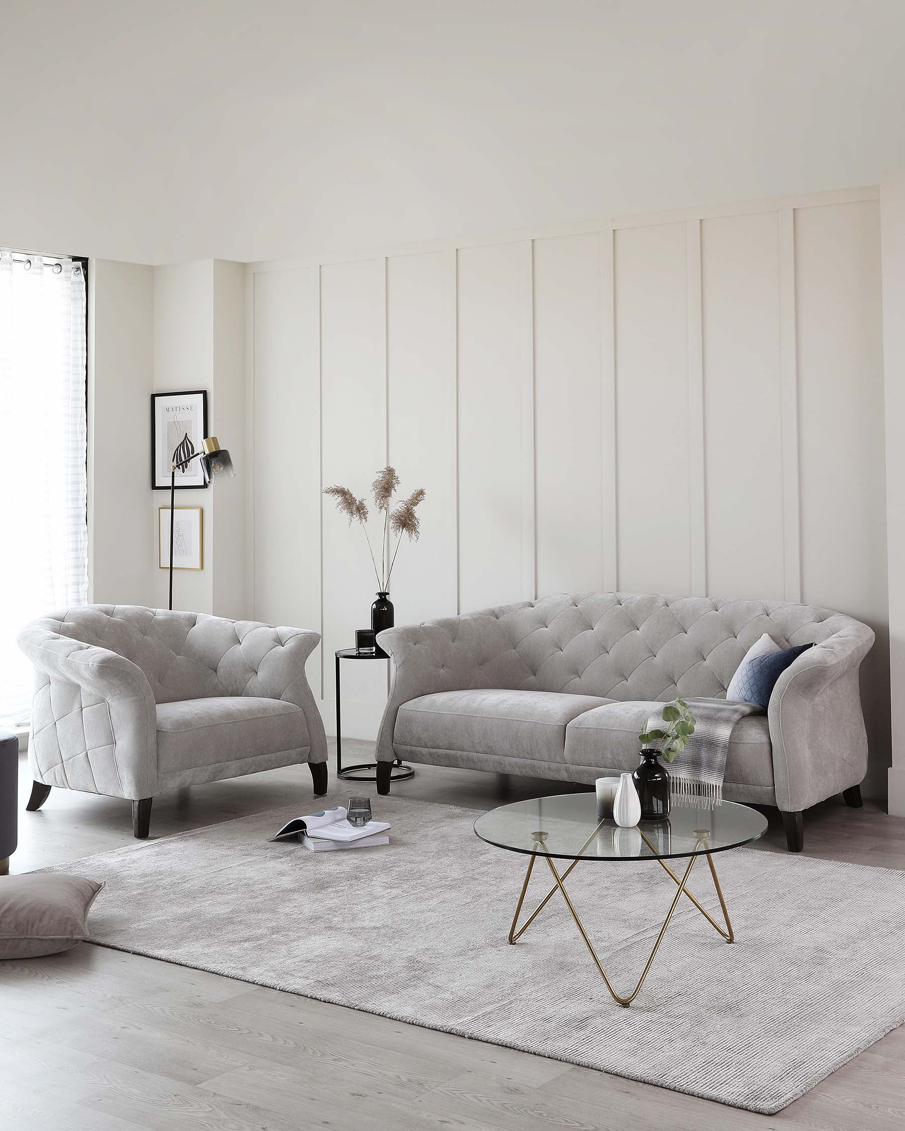 Luxe Light Grey Fabric Armchair