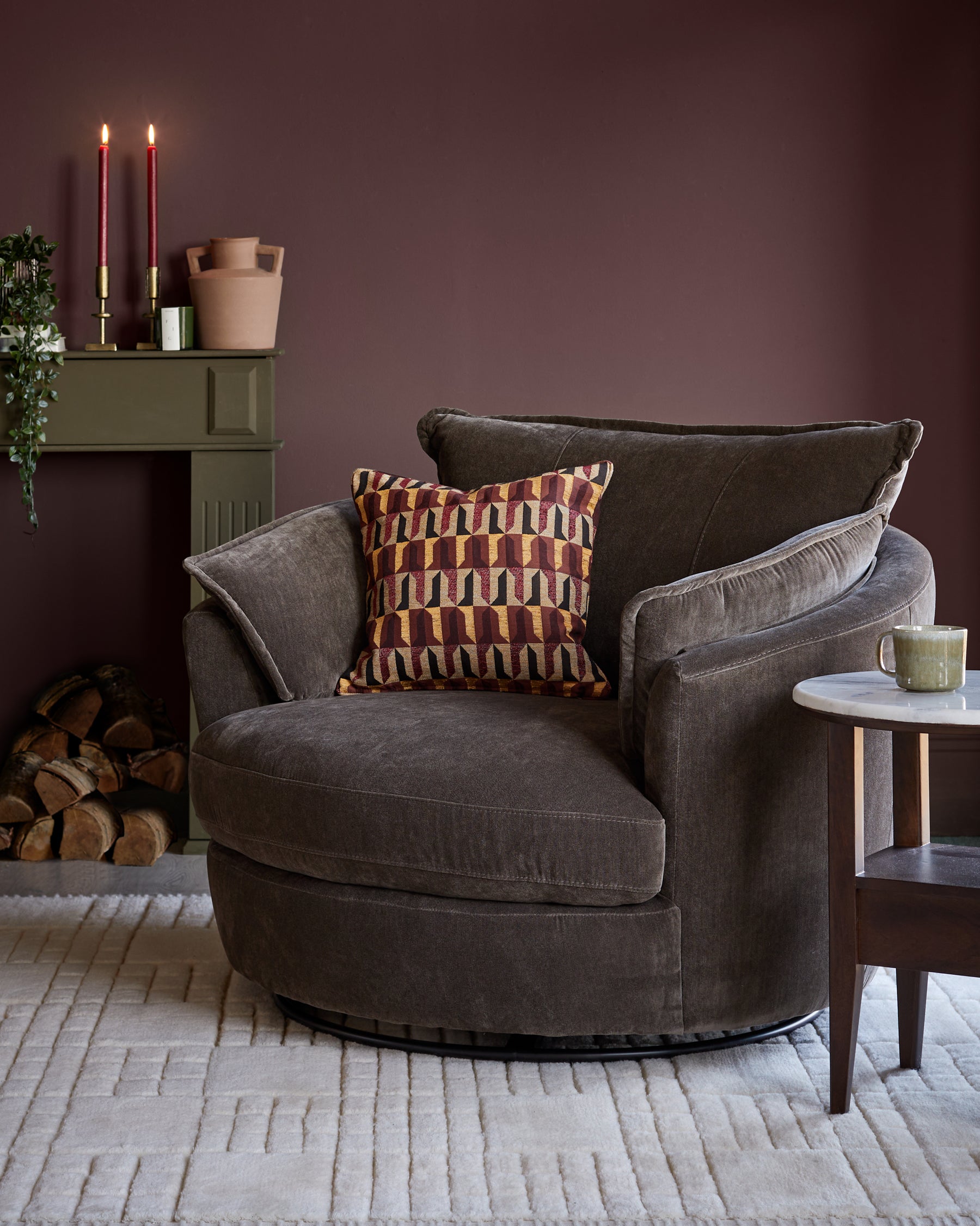 Maddox mocha chenille swivel chair