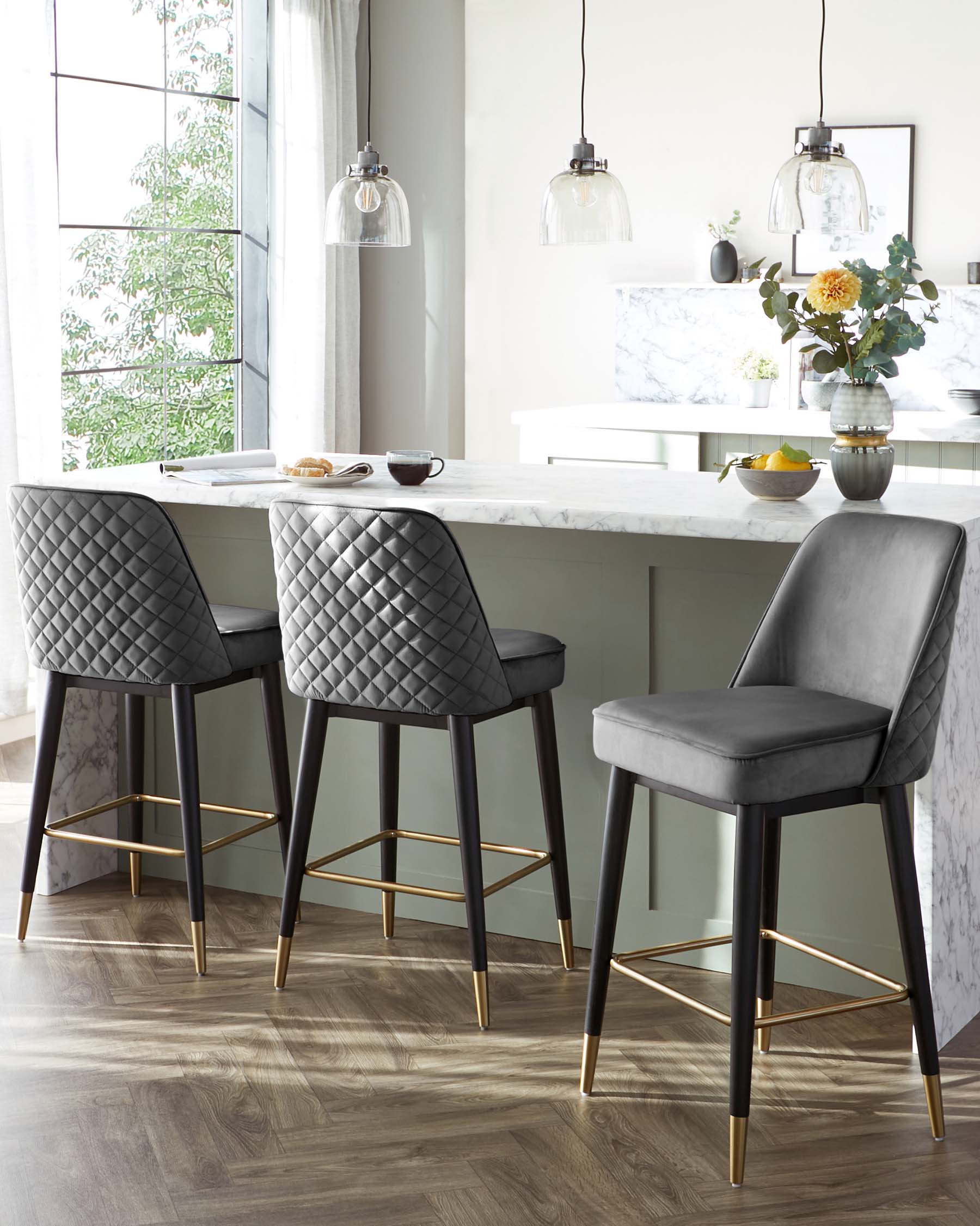 Mae Dark Grey Velvet Bar stool